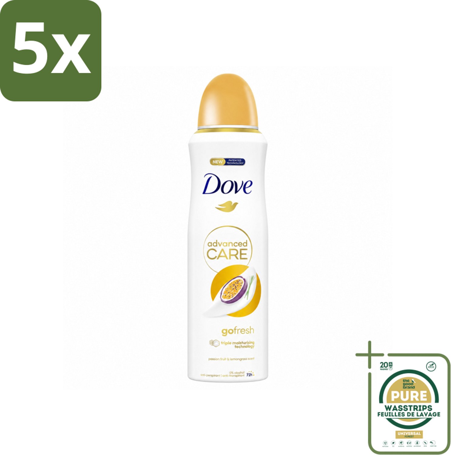 5 x Dove – Deodorant Spray – Go Fresh Passievrucht – 200 ml - Wasstrips - Anti-transpirant Spray - Passievrucht Geur - Huidhydratatie - Zweetbehandeling - Frisse Geur
