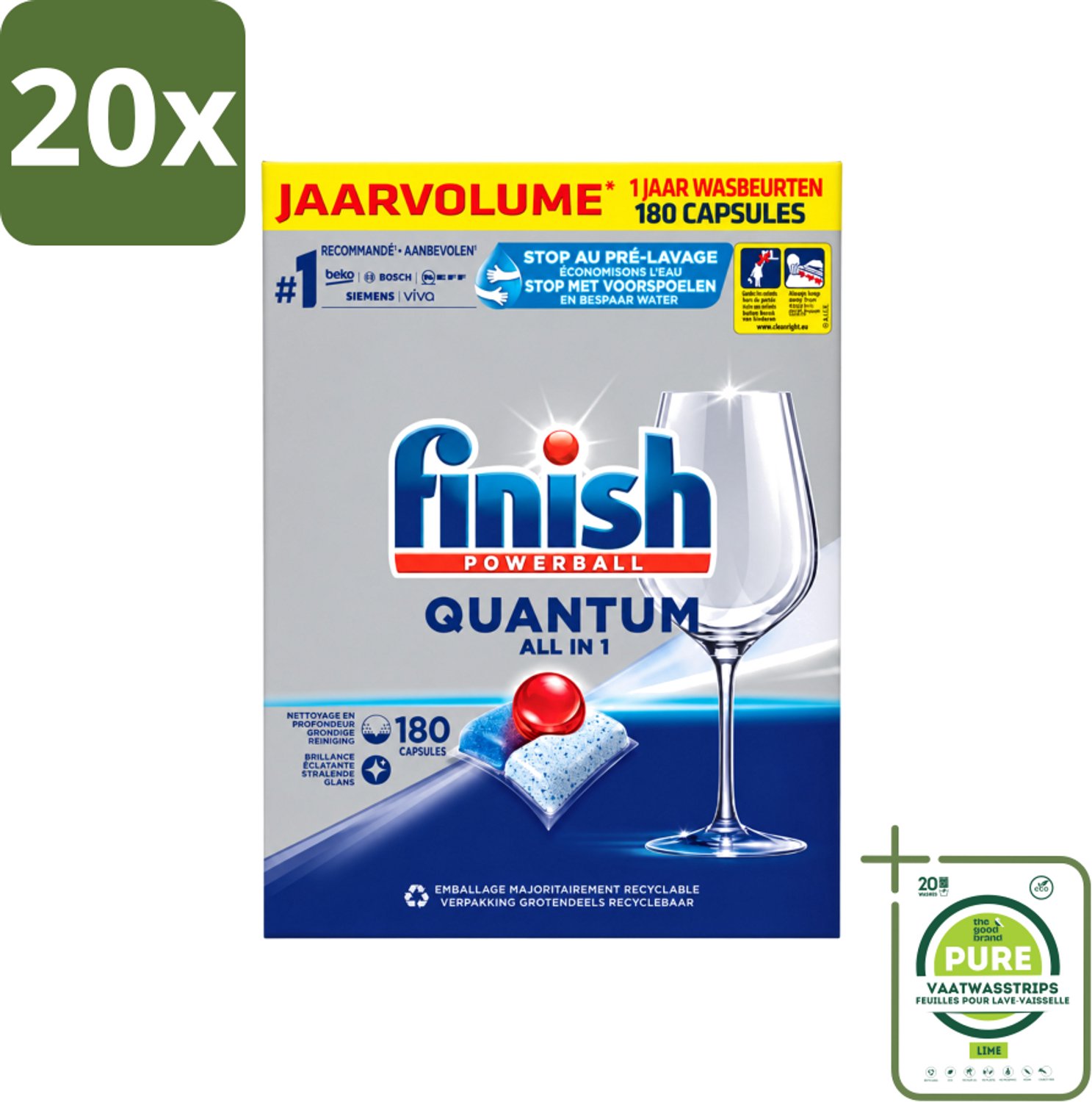 20 x Finish Powerball - Quantum All in 1 - Vaatwastabletten - 180 Tabletten - Grootverpakking - Vaatwasstrips - Vaatwassen - Vaatwastabletten - Vaatwasmiddel - Vaatwasmiddel Tabletten - Vaatwasmiddel Quantum