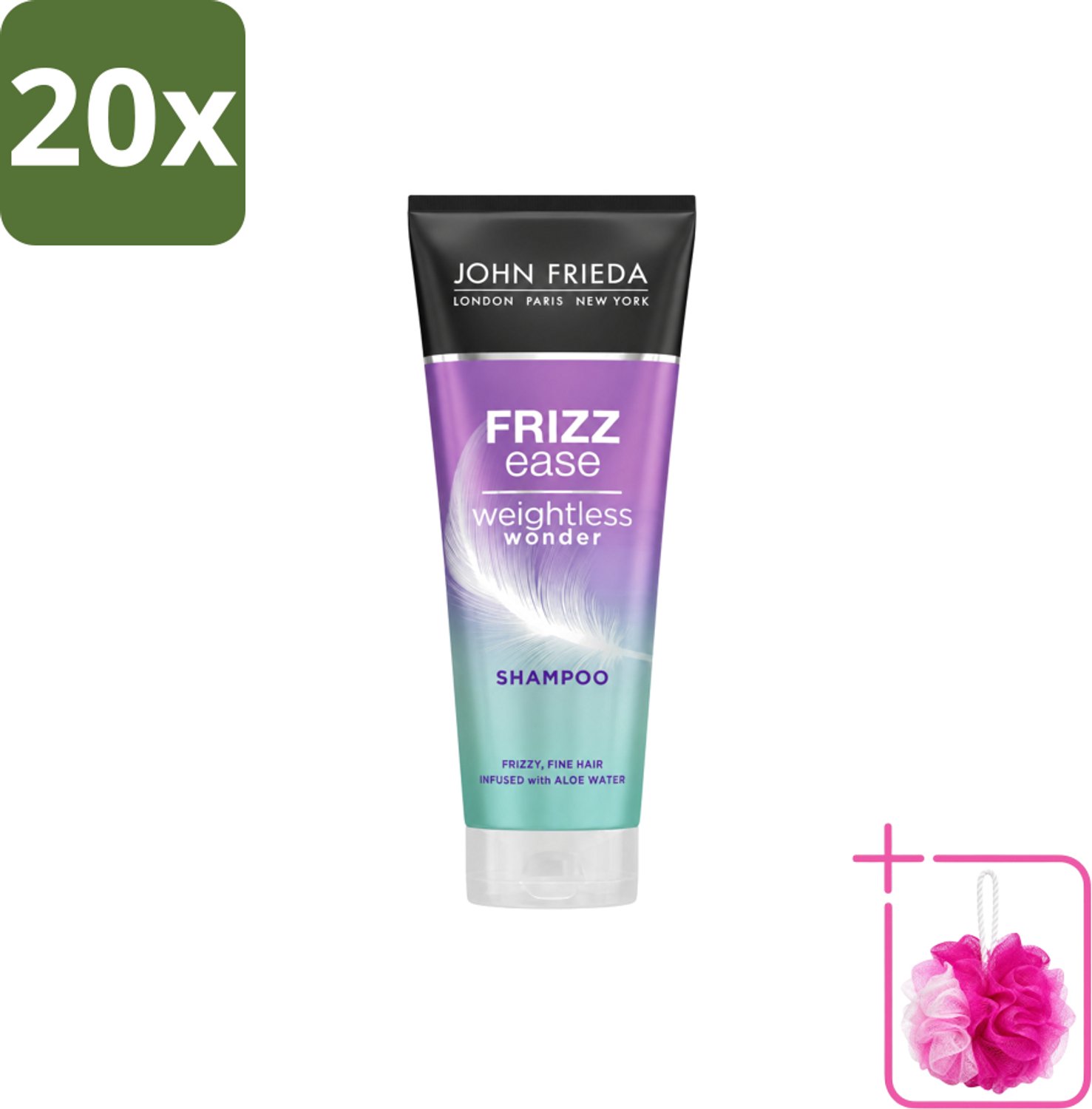 20 x John Frieda – Shampoo – Frizz Ease Weightless Wonder – Lichtgewicht verzorging – 250 ml - Bulkverpakking - Pluisvrij haar - Douchemop - Lichtgewicht shampoo