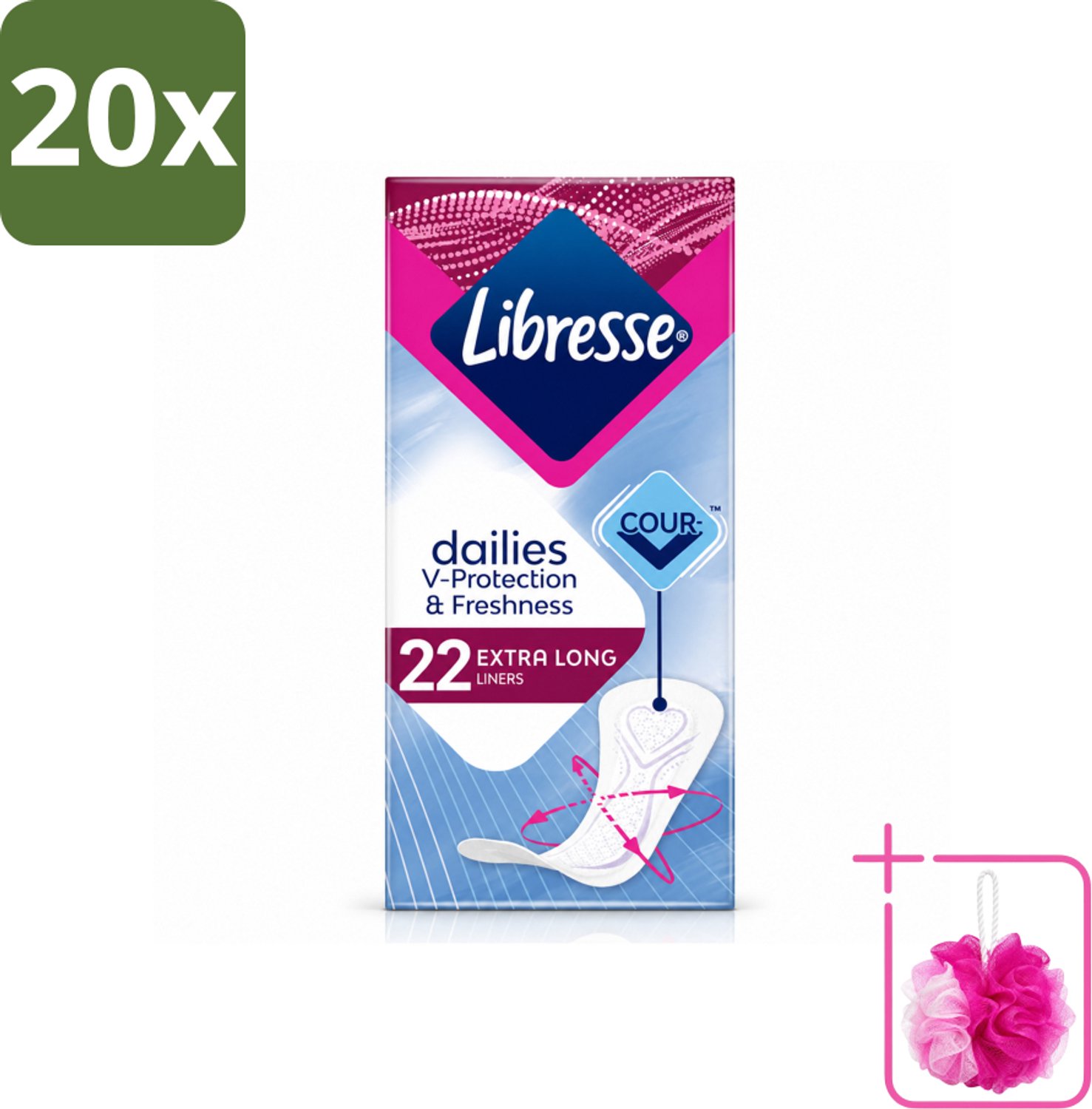 20 x Libresse – Inlegkruisjes – Extra Long – Langdurige bescherming – 22 Inlegkruisjes - Bulkverpakking - Inlegkruisjes - Douchemop - Extra lang