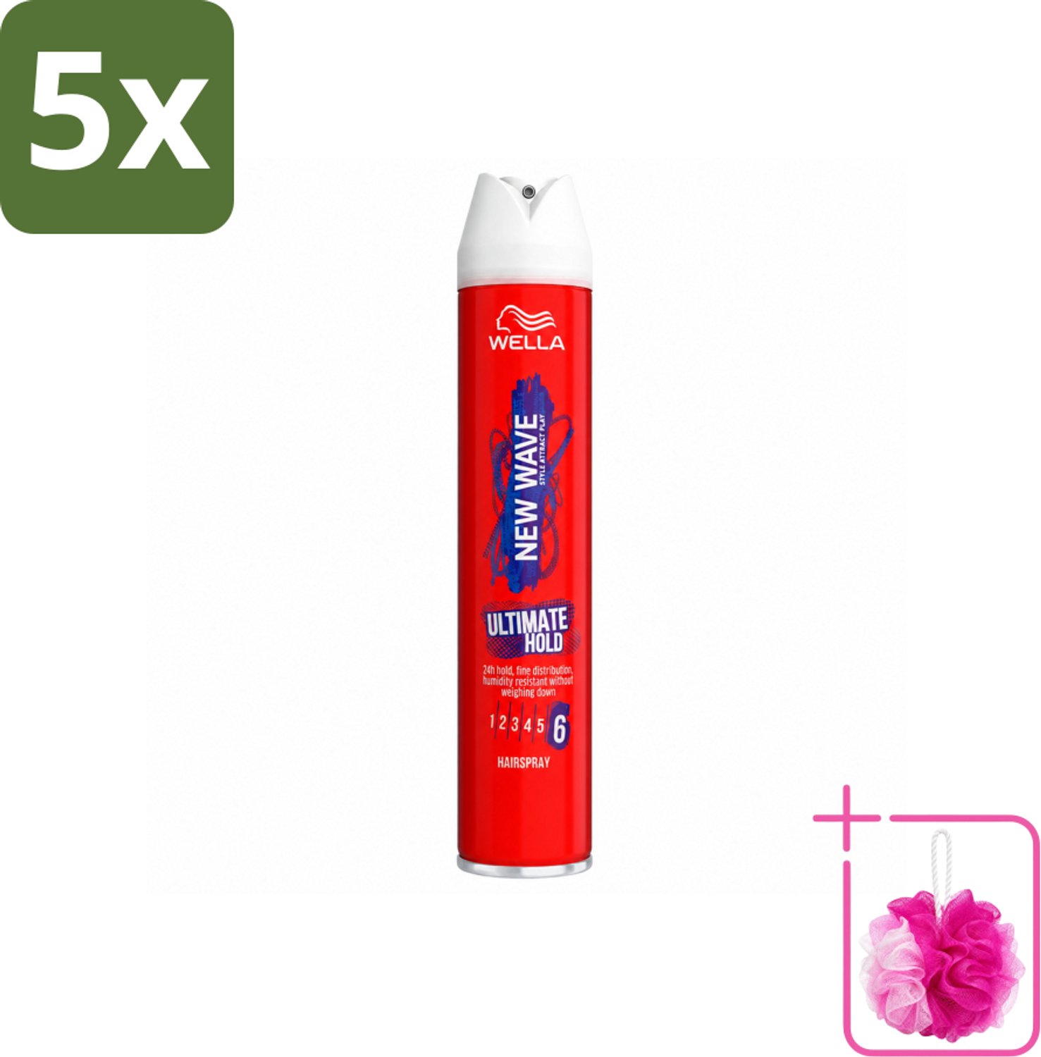 5 x Wella – New Wave Ultimate Hold – Haarspray – 400 ml - Bulkverpakking - Haarspray - Douchemop - Fixatiespray