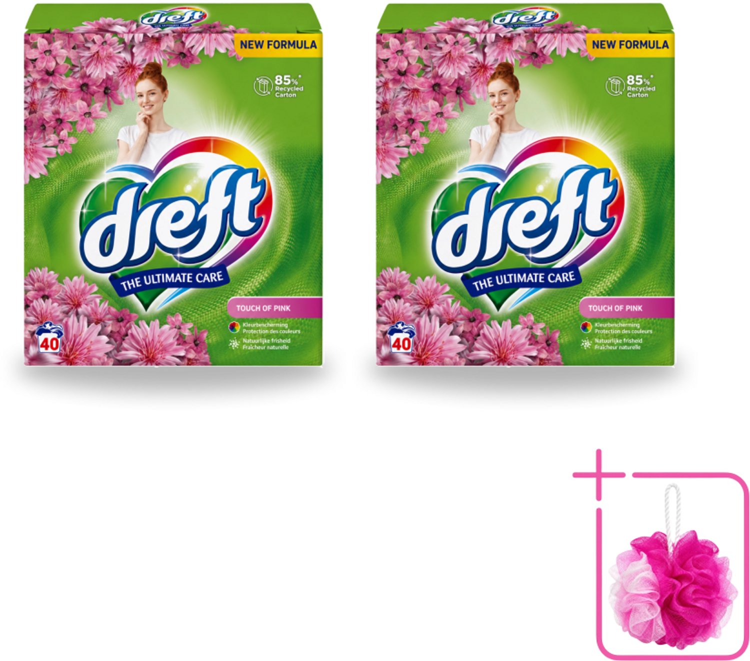 2 x Dreft – Touch Pink – Poeder Wasmiddel – 2,6 kg – 40 wasbeurten - Bulkverpakking - Wasmiddel poeder - Douchemop - Wasmiddel voor kleding