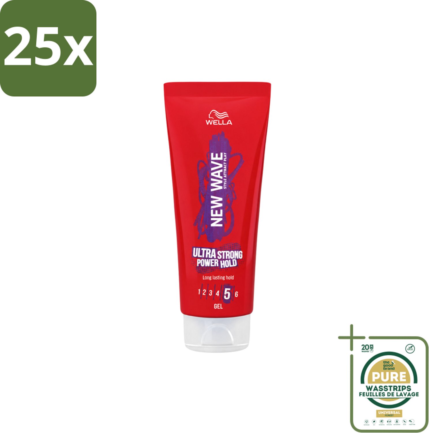25 x Wella – New Wave Ultra Strong Power Hold – Haargel – 200 ml - Wasstrips - Haargele - Stijl - Fixatie - Krachtige Houding - Haarstructuur