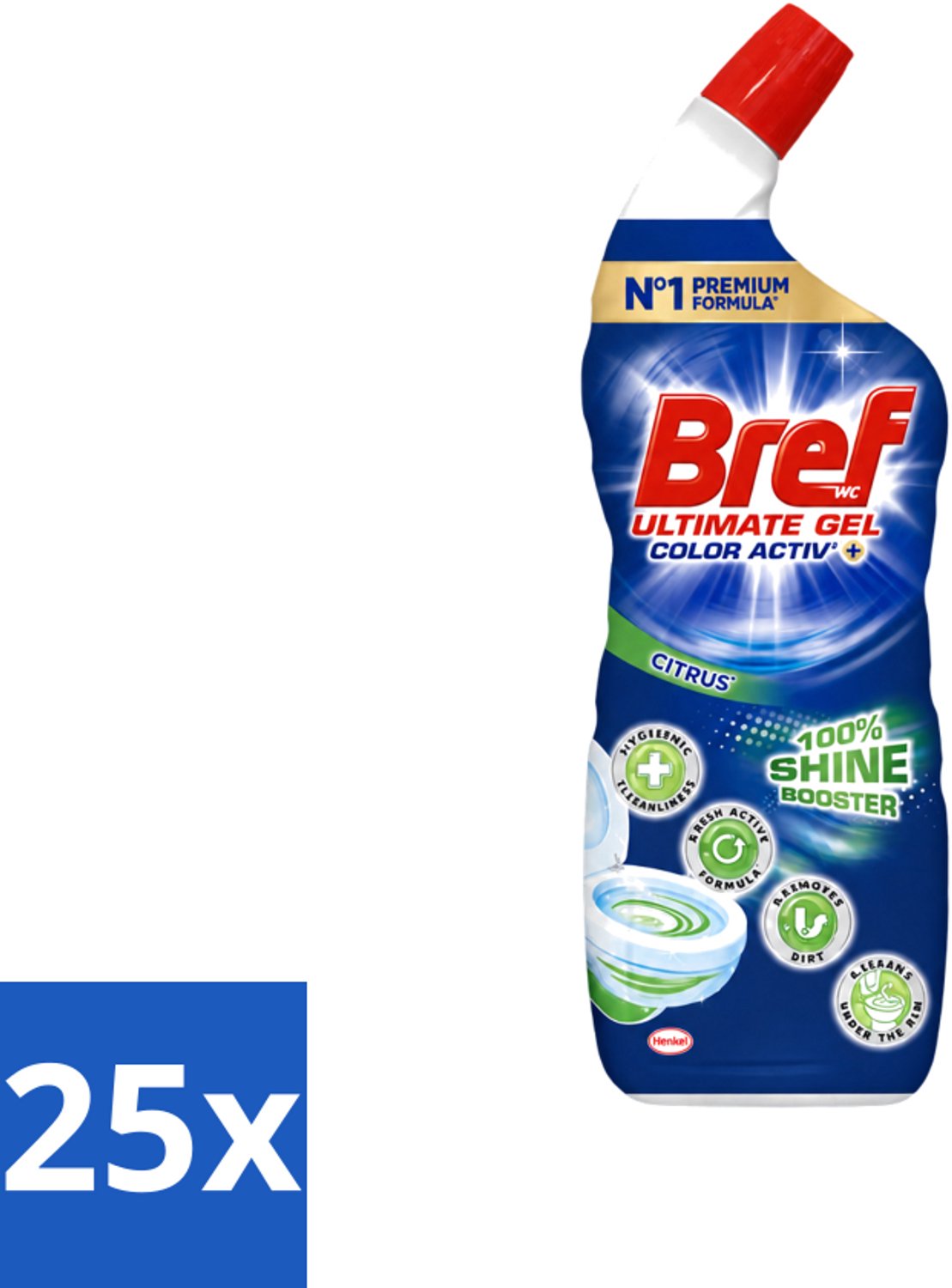 25 x Bref WC - Ultimate Gel Color Activ+ - Toiletreiniger - Citrus - 700 ml - Voordeelverpakking - 25 stuks