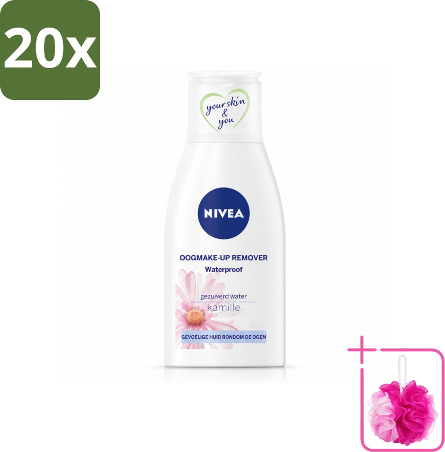 20 x NIVEA - Oogmake-up Verwijderaar - Waterbestendige Make-up Verwijderaar - Voor de gevoelige huid - Met Kamille & Provitamine B5 - 125 ml - Bulkverpakking - Waterproof make-up verwijderen - Douchemop - Oogmake-up verwijderen