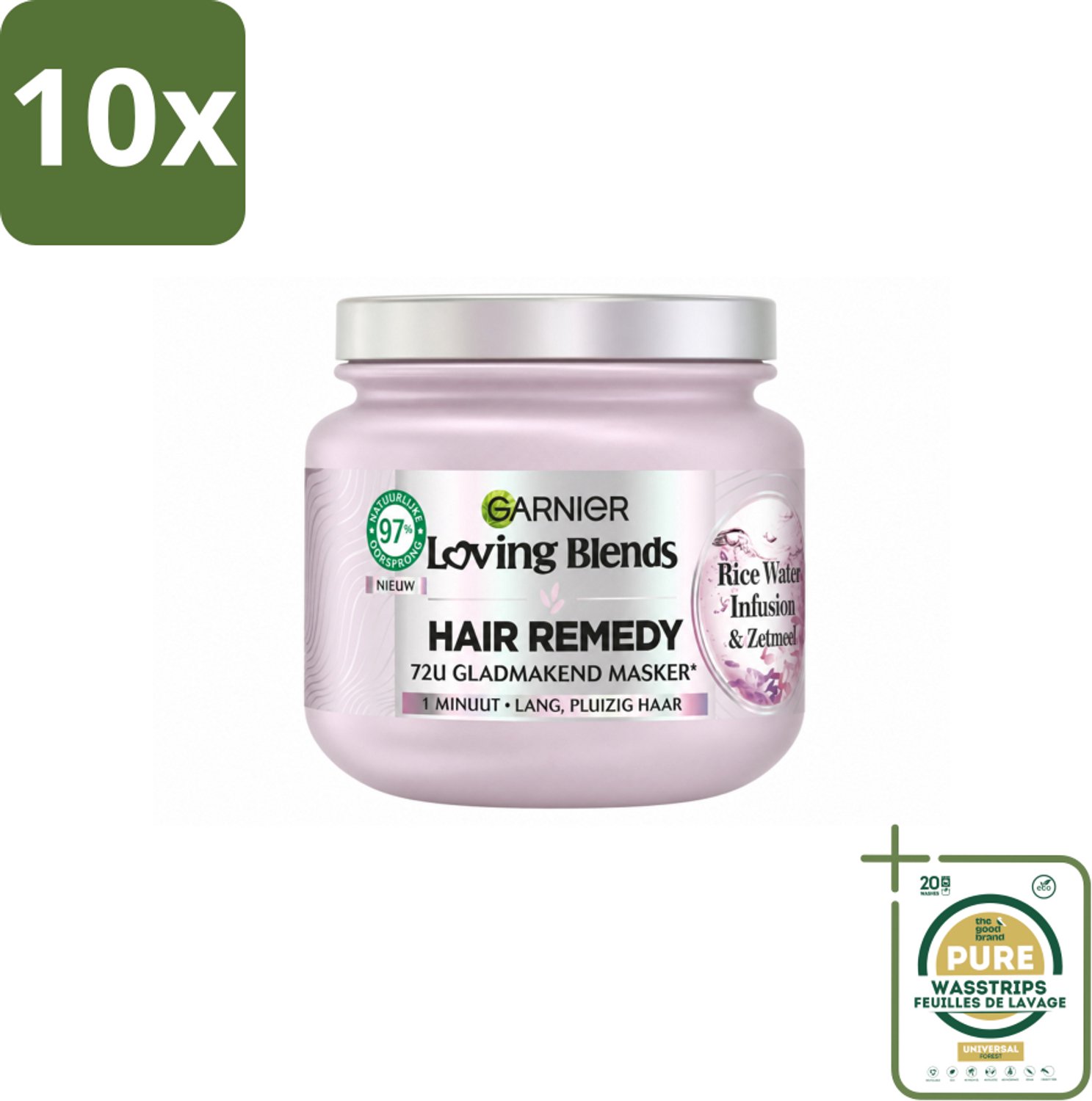 10 x Garnier - Loving Blends - Haarmasker - Rice Water Infusion - Glans & Zachtheid - Lang Haar - 340 ml - Wasstrips - Haarmasker - Haarvoeding - Rice Water - Glans Haar - Zach Haar