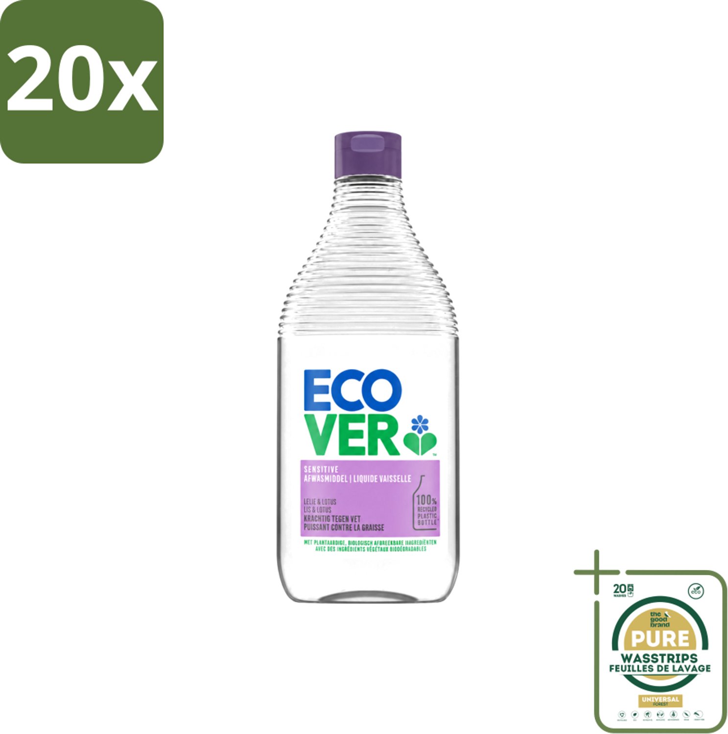 20 x Ecover - Afwasmiddel - Lelie & Lotus - 450 ml - Wasstrips - Ecover Afwasmiddel - Natuurlijk Afwasmiddel - Plantaardig Afwasmiddel - Afwasmiddel Lelie En Lotus - Afwasmiddel Voor Vaat