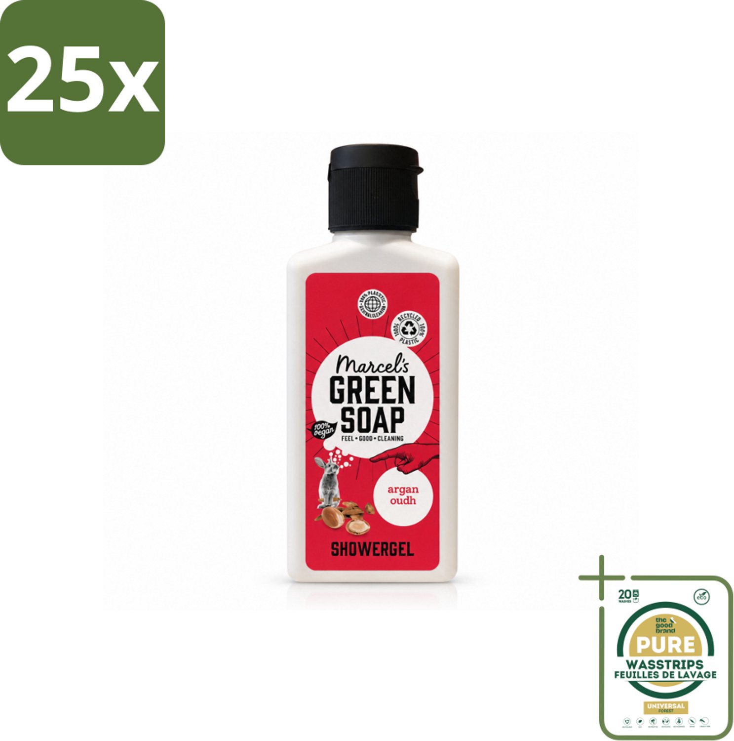 25 x Marcel's Green Soap - Douchegel - Argan & Oudh Mini - Krachtige werking - 100 ml - Wasstrips - Douchegel - Natuurlijke Douchegel - Argan En Oudh - Douchegel Mini - Milieuvriendelijke Douchegel