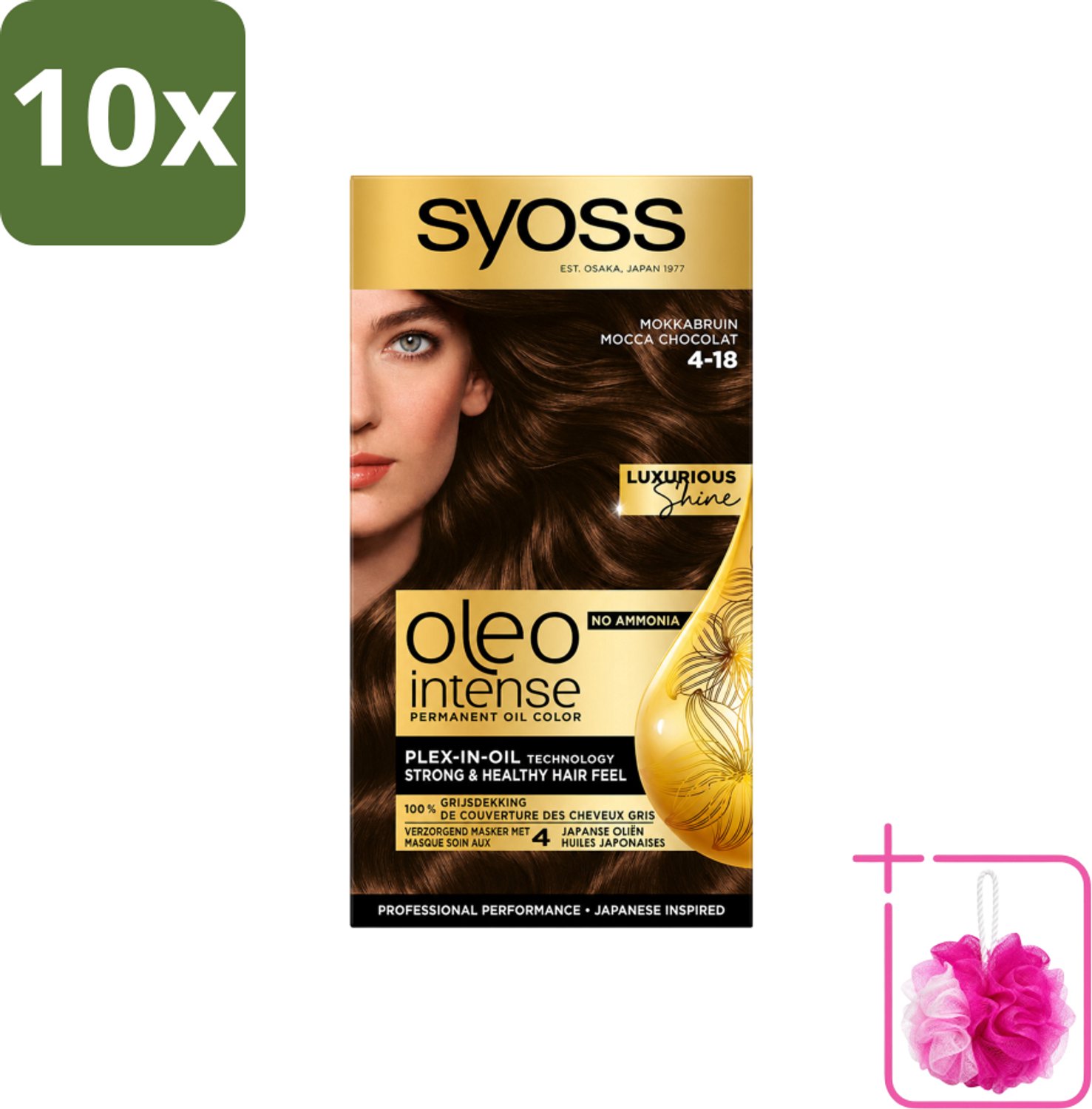 10 x SYOSS - Oleo Intense 4-18 - Haarverf - Permanente Haarkleuring - Mokkabruin - Langdurige Kleur - Bulkverpakking - Haarkleur - Douchemop - Haarkleuring