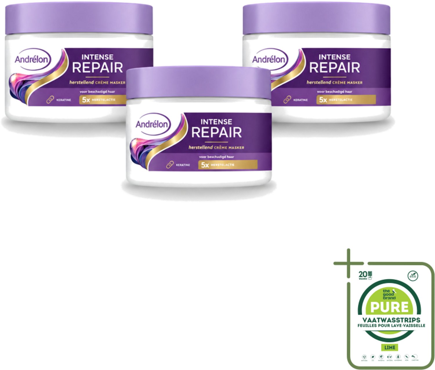 3 x Andrélon – Crème Haarmasker – Intense Repair – 300 ml - Grootverpakking - Vaatwasstrips - Haarkracht - Haarherstel - Keratine - Beschadigd Haar - Haarverzorging