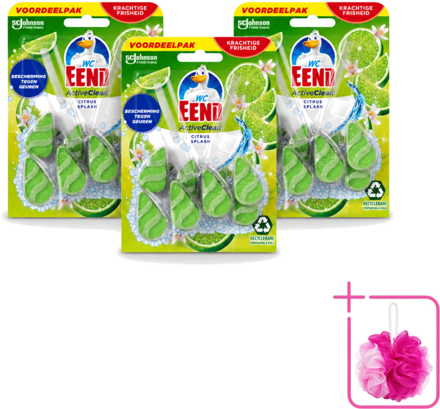 3 x WC Eend - Active Clean Citrus - Toiletblok Duopack - Krachtige Citrusgeur - 2 Toiletblokken - Bulkverpakking - Toiletblok - Douchemop - Reiniging toilet