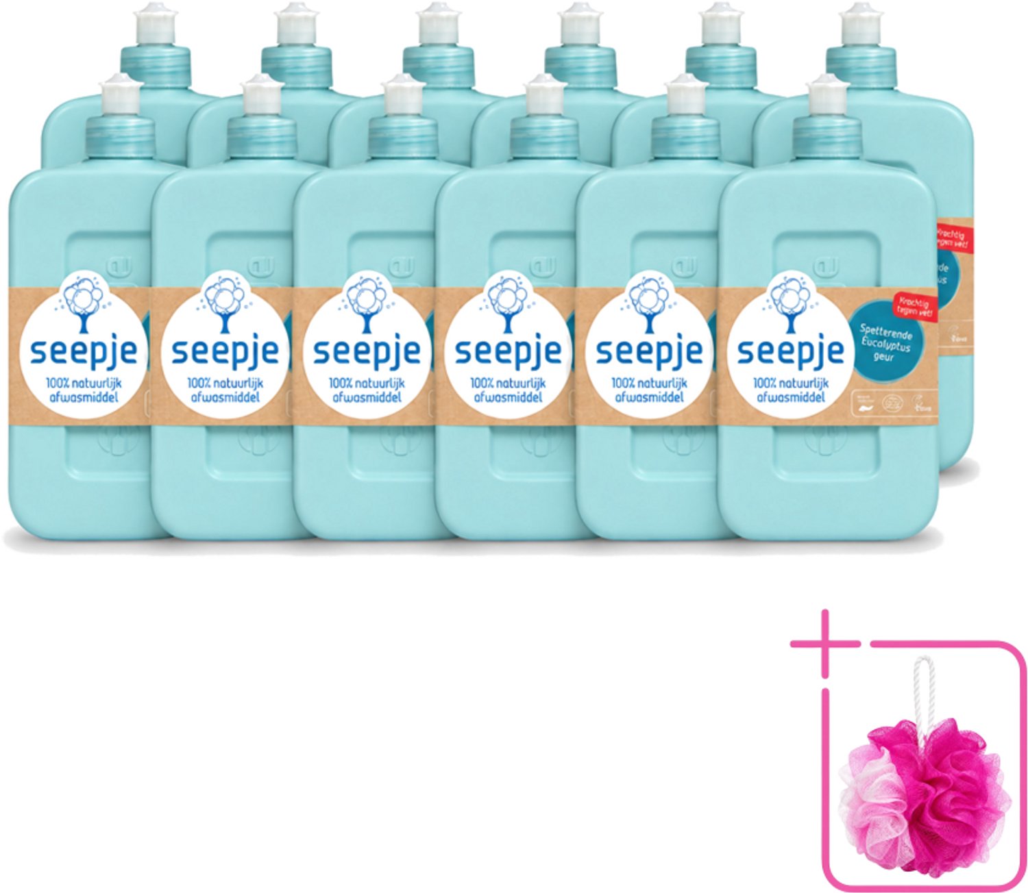 12 x Seepje - Afwasmiddel - Verfrissend & Zacht voor de Handen - Spetterende Eucalyptus - 500 ml - Bulkverpakking - Afwasmiddel - Douchemop - Eucalyptus