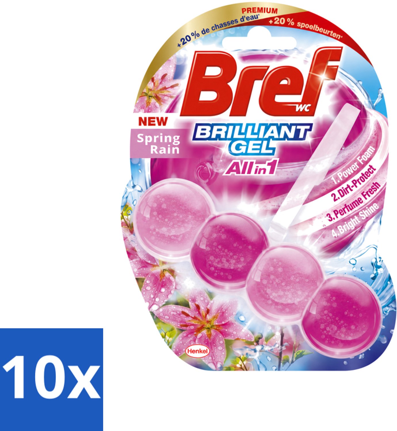 10 x Bref - Toiletblok - Brilliant Gel - Spring Rain - 42g - Voordeelverpakking - 10 stuks