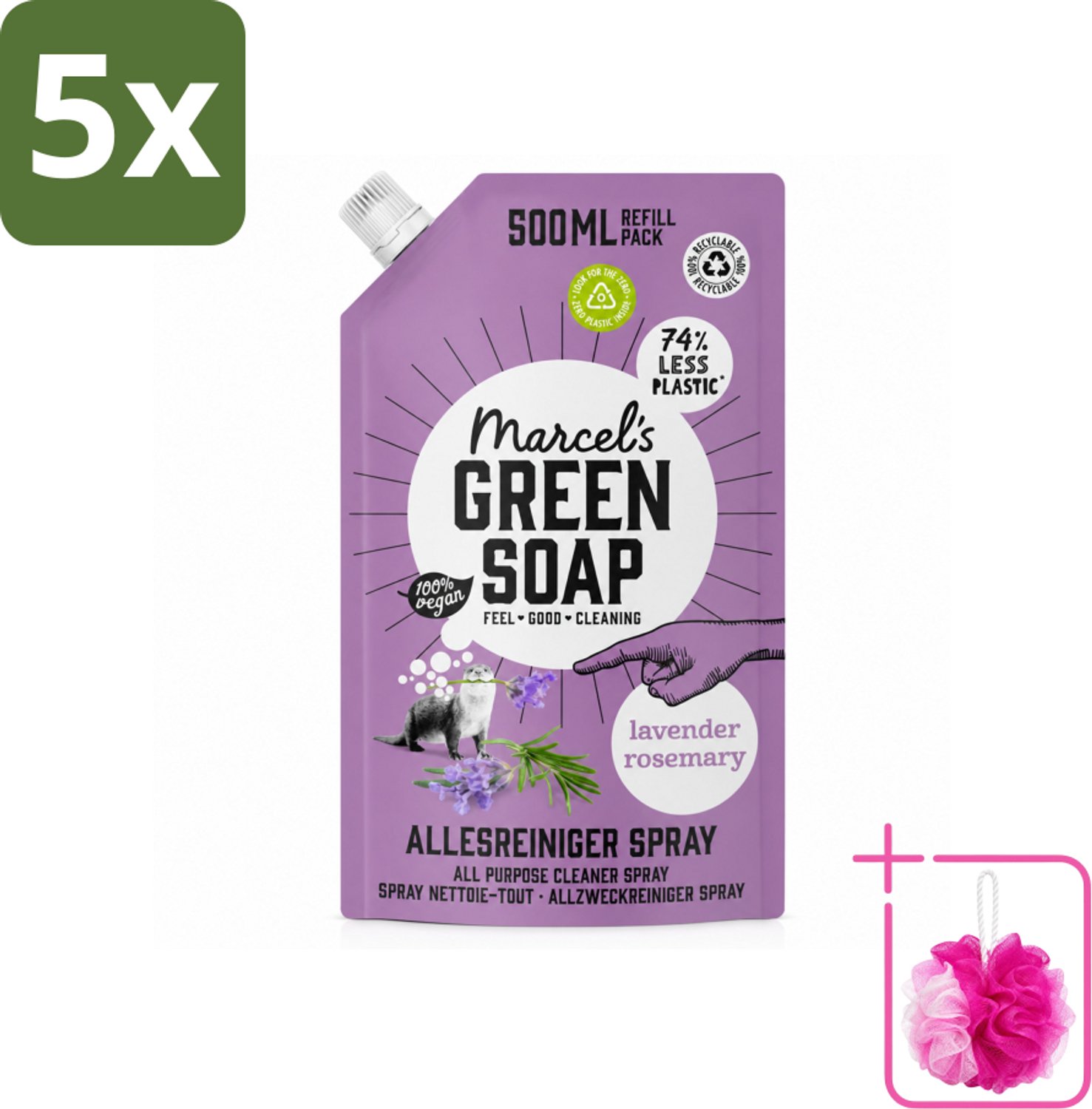 5 x Marcel's Green Soap - Allesreiniger Spray - Navulling - Lavendel & Rozemarijn - Frisse reiniging - 500 ml - Bulkverpakking - Allesreiniger - Douchemop - Natuurlijke reiniger