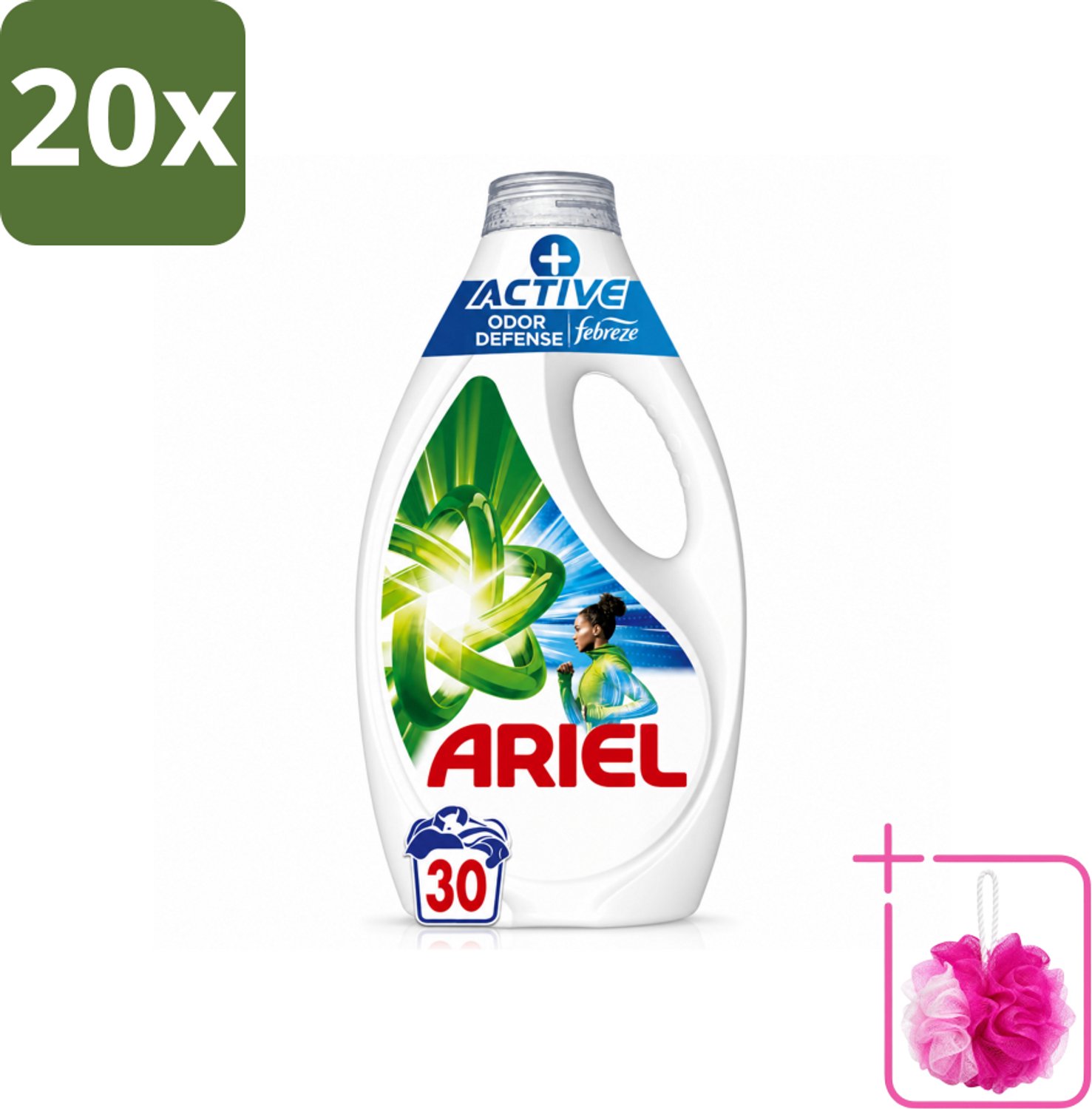20 x Ariel - Vloeibaar Wasmiddel - +Actieve Odor Defense - 30 Wasbeurten - 1,35 liter - Bulkverpakking - Wasmiddel - Douchemop - Geurverwijdering