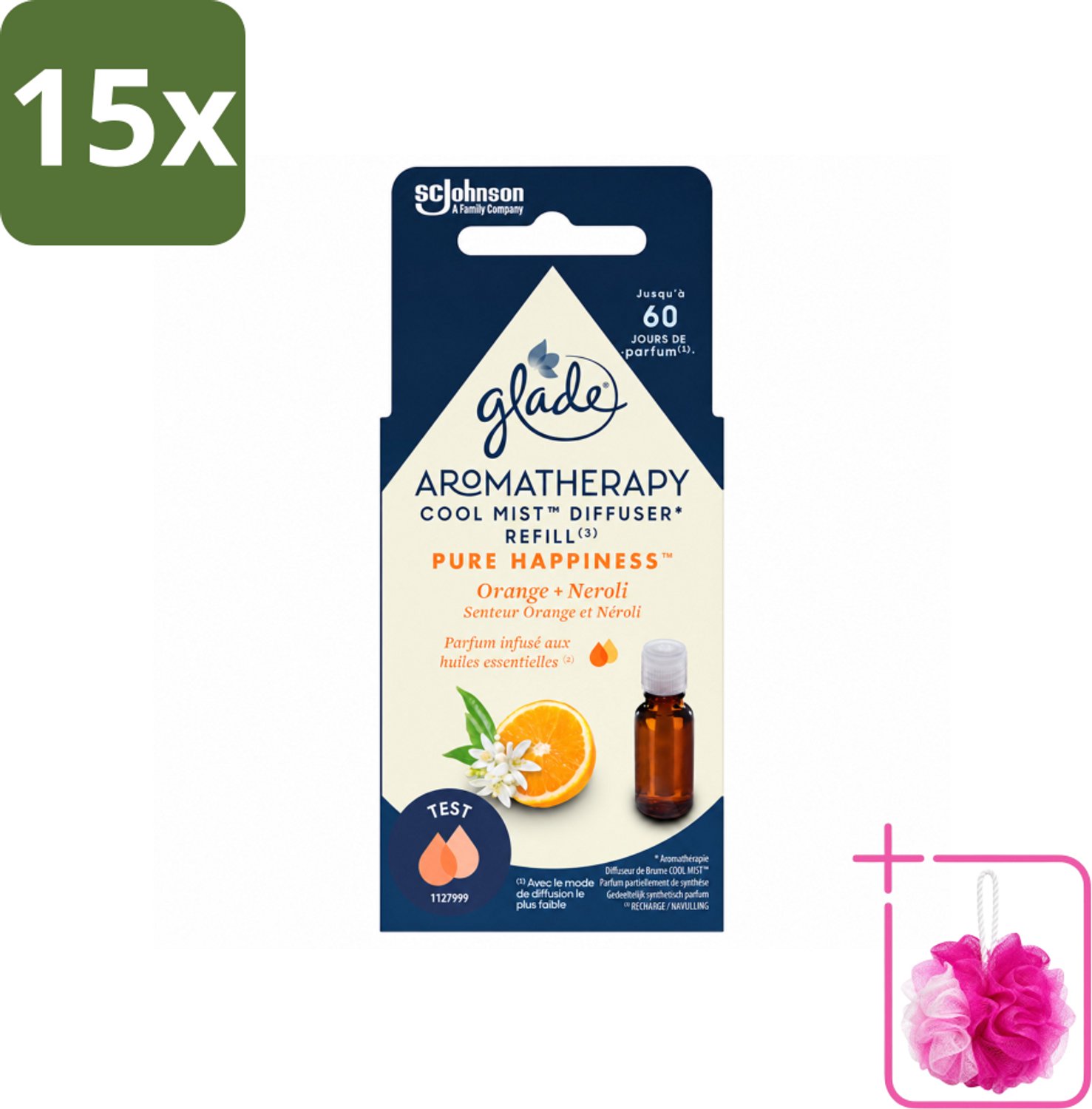 15 x Glade - Mistnavulling Pure Happiness - Aromatherapie - 17,4 ml - Bulkverpakking - Aromatherapie - Douchemop - Geurverspreiding