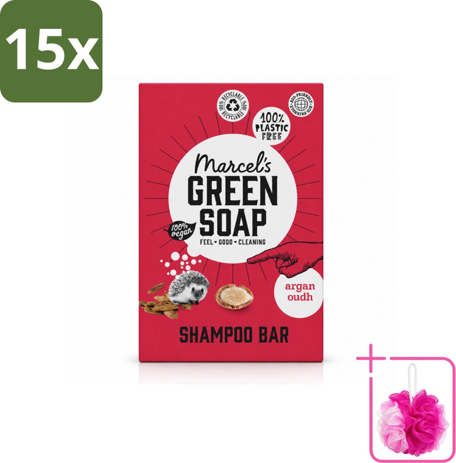 15 x Marcel's Green Soap - Shampoobar - Argan & Oudh - Versterkt & verzorgt - 90 gr - Bulkverpakking - Shampoobar - Douchemop - Natuurlijke haarverzorging