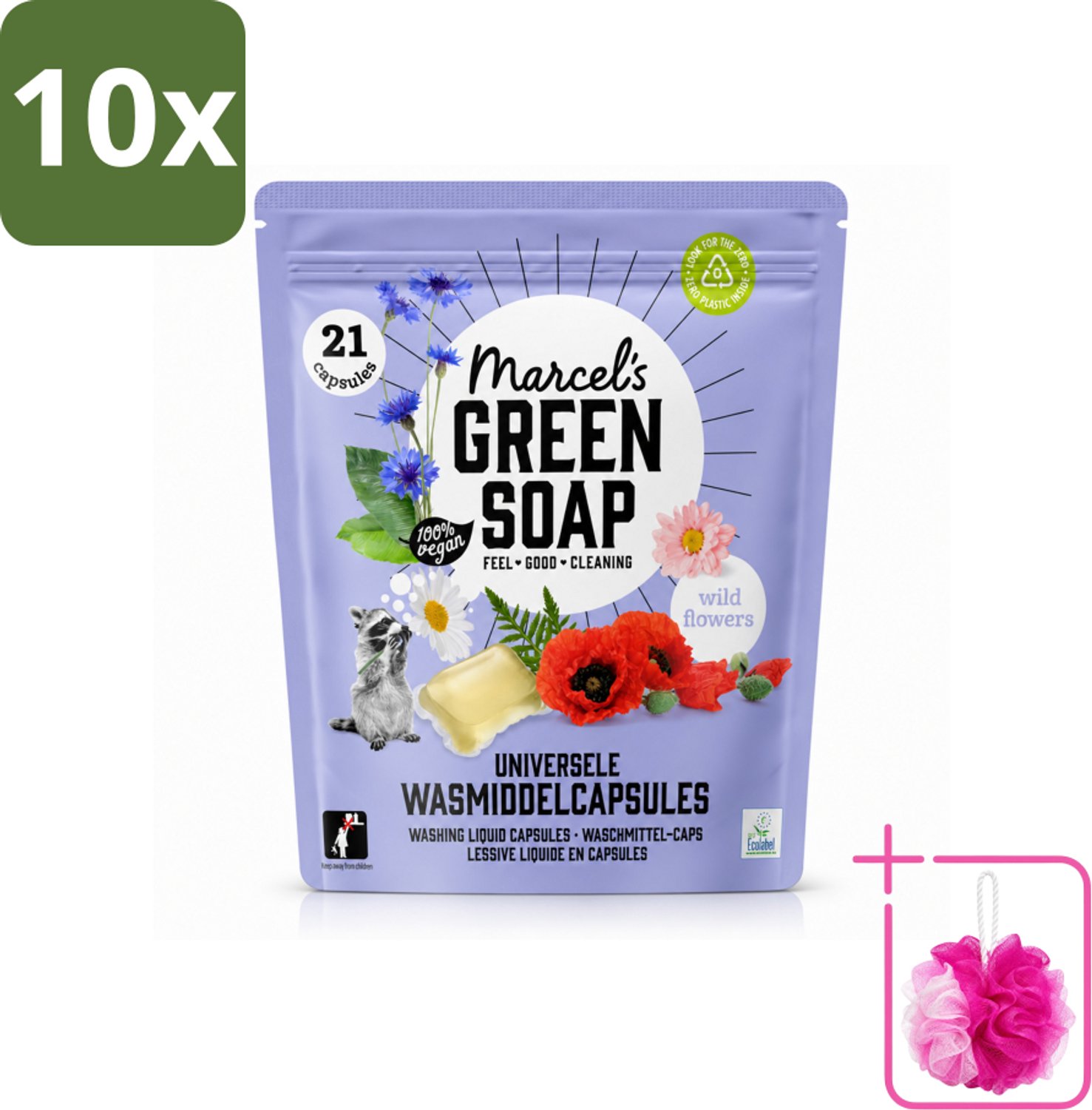 10 x Marcel's Green Soap - Wascapsules - Wilde Bloemen - Gemak in één dosis - 21 Capsules - Bulkverpakking - Wascapsules - Douchemop - Wasgoed reinigen
