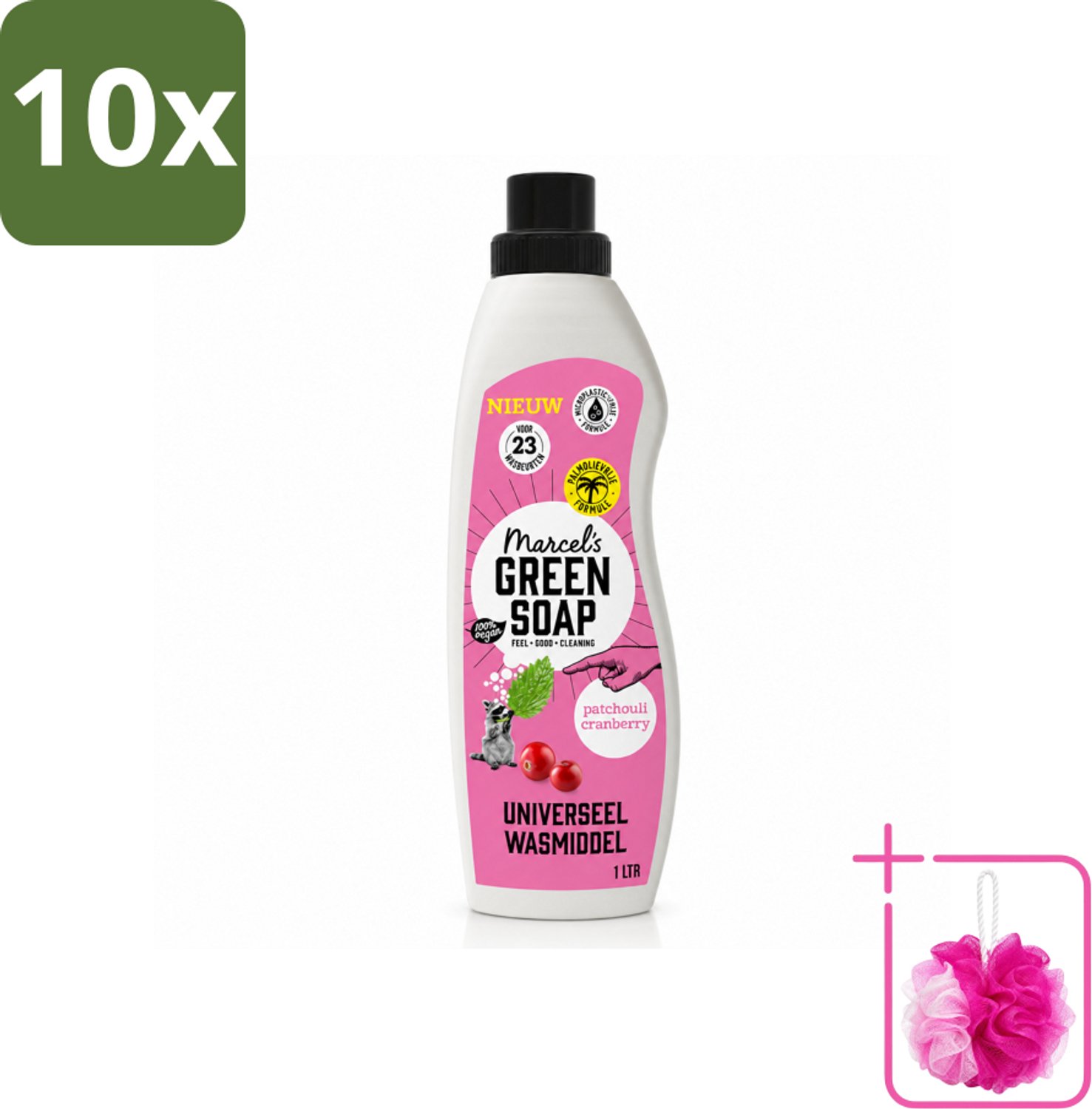 10 x Marcel's Green Soap - Vloeibaar Wasmiddel - Patchouli & Cranberry - Effectief & natuurlijk - 23 Wasbeurten - 1 liter - Bulkverpakking - Wasmiddel - Douchemop - Natuurlijke zeep