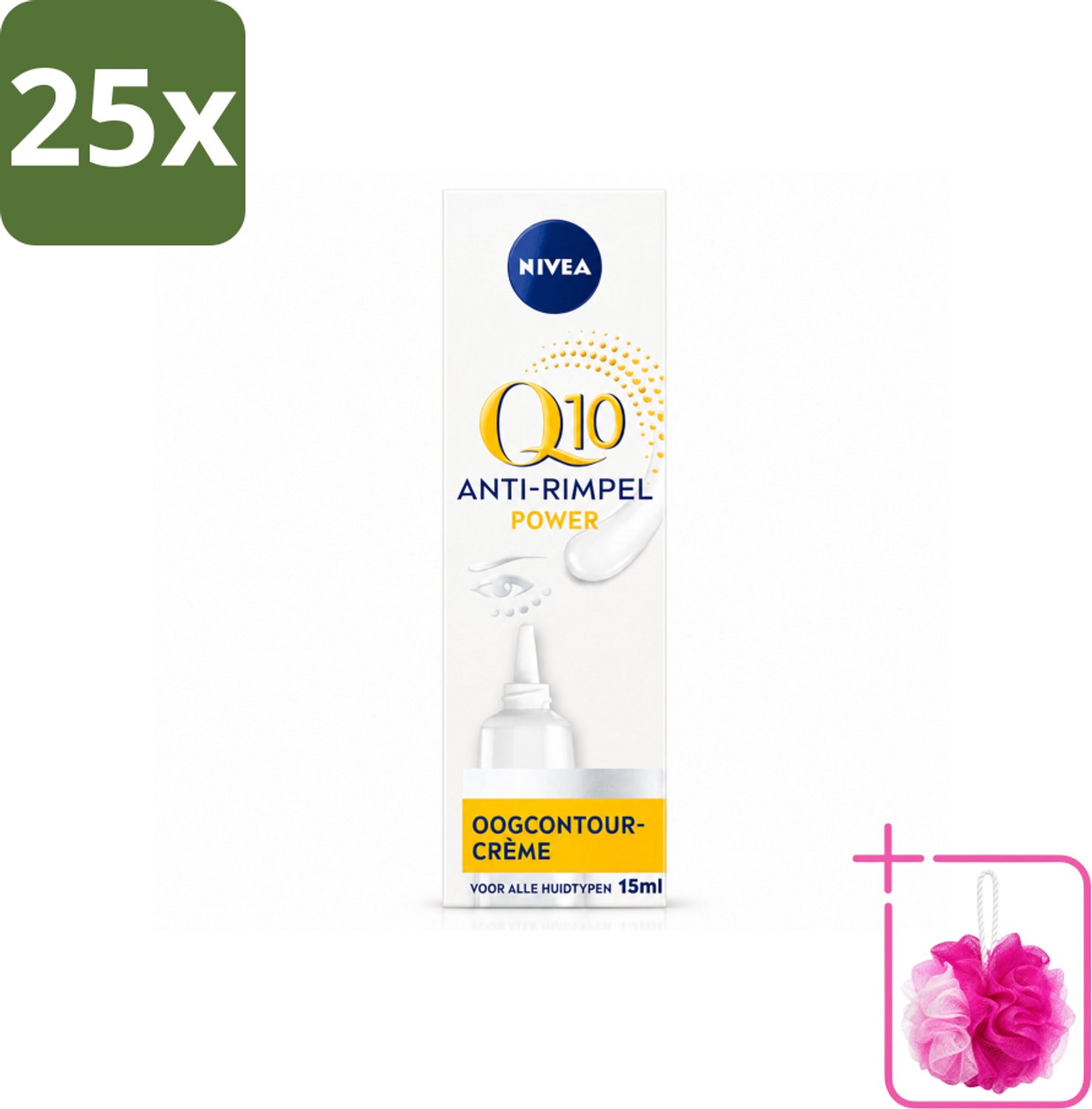 25 x NIVEA - Oogcrème - Q10 POWER - Tegen donkere kringen & rimpels - Voor alle huidtypen - Met Q10 & Creatine - 15 ml - Bulkverpakking - Oogcrème - Douchemop - Donkere kringen
