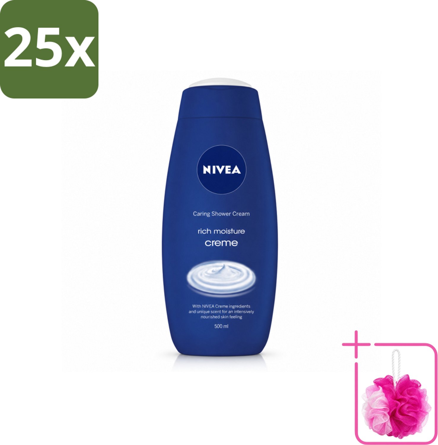 25 x NIVEA - Douchecrème - Rijke Hydratatie - Voedend Huidgevoel - 500 ml - Bulkverpakking - Douchecrème - Douchemop - Voedende douchecrème