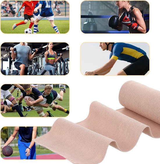 Set van 8 Herbruikbare Compressiebandages voor Ondersteuning van Enkel, Knie, Pols en Voet - Wasbaar en Elastisch met Zelfsluitende Clips (5/7.5/10/15cm) x 4.5m — afbeelding 4