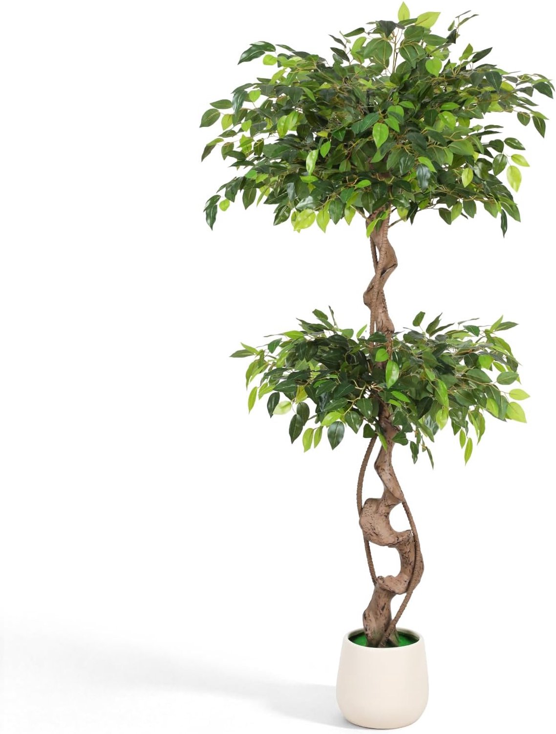 Kunstmatige ficusboom, 150 cm, tweetraps berkenvijg in witte pot