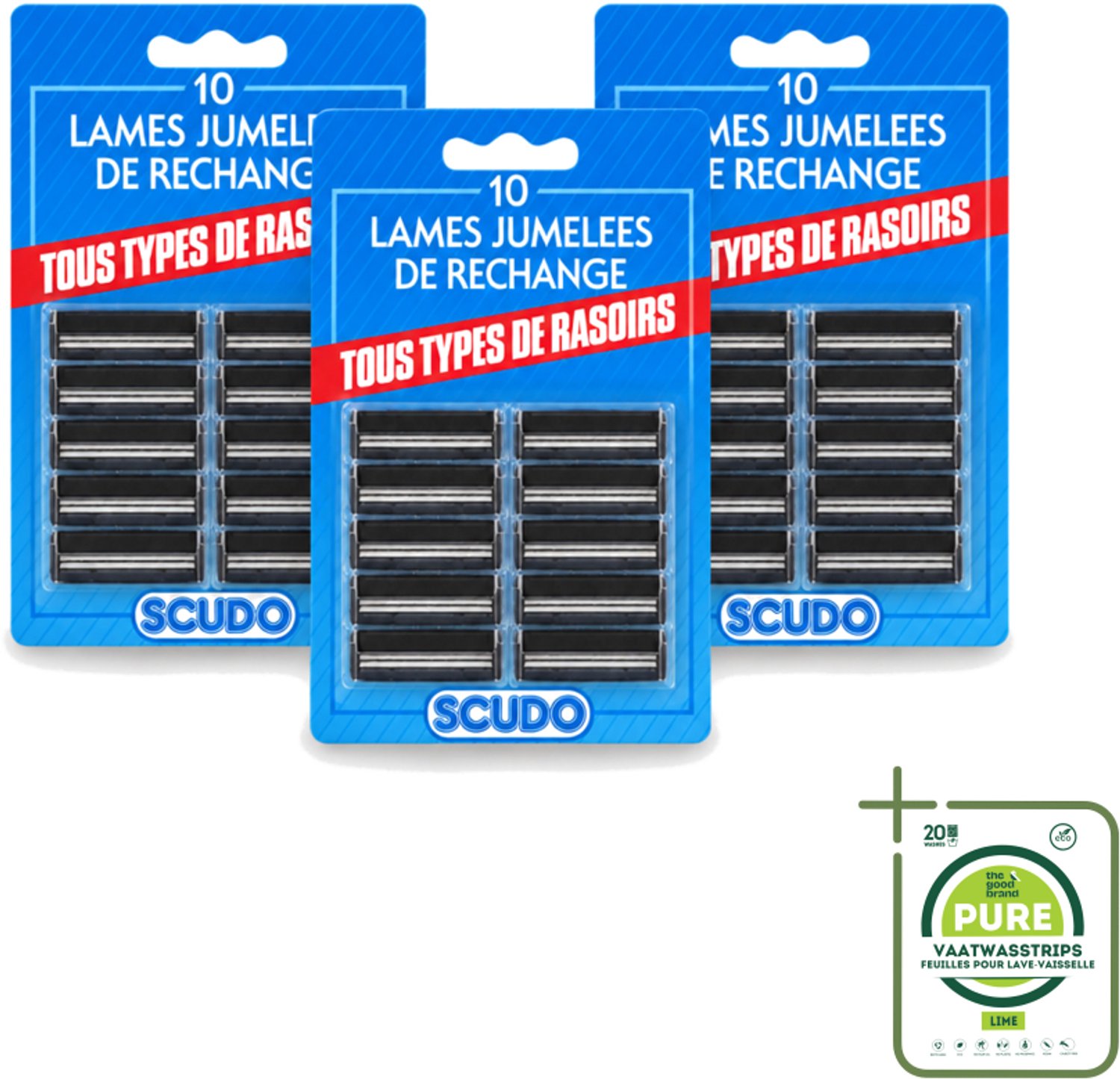 3 x Scudo - Scheermesjes - 2 Scheerbladen - Vervangmesjes voor Gillette G2 & Contour - 10 Mesjes - Grootverpakking - Vaatwasstrips - Scheermesjes - Gillette G2 - Gillette Contour - Alternatief Mesje - Scherpe Mesjes