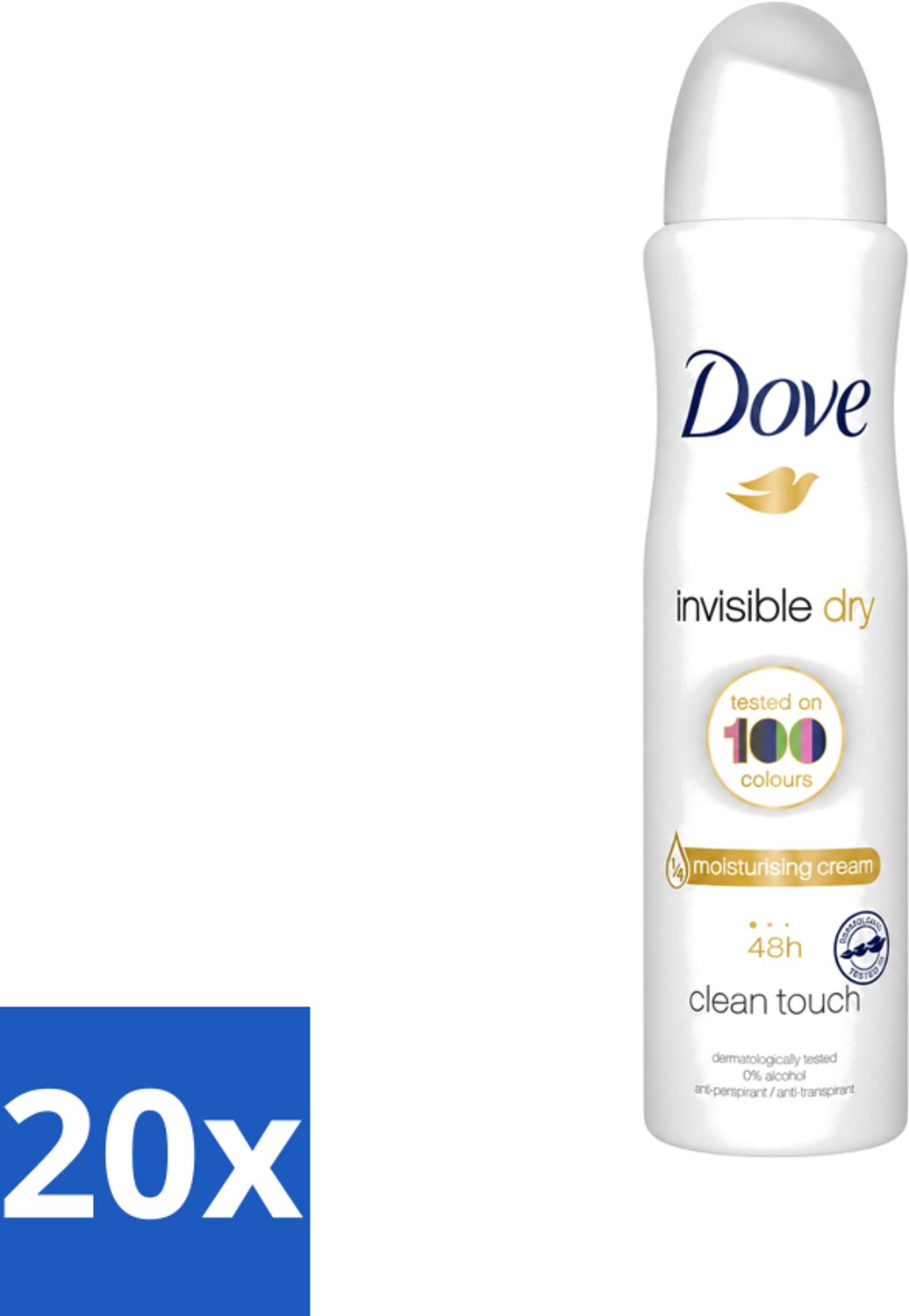 20 x Dove - Deodorant - Invisible Dry - Onzichtbare bescherming - 250 ml - Voordeelverpakking - 20 stuks