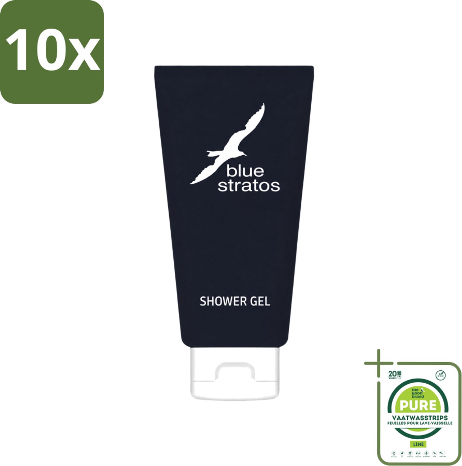 10 x Blue Stratos - Douchegel - Verfrissende Geur - 200 ml - Grootverpakking - Vaatwasstrips - Douchegel - Frisse Start - Klassieke Geur - Mannelijke Geur - Verfrissende Huid