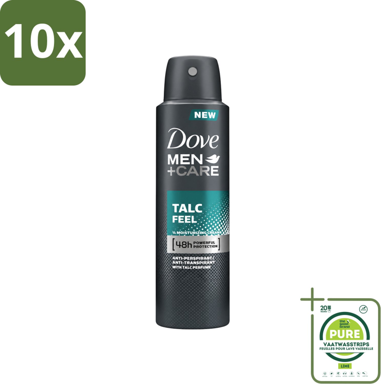 10 x Dove - Deodorant - Men Care Talc Feel - Zachte en verzorgende bescherming - 150 ml - Grootverpakking - Vaatwasstrips - Deodorant Spray - Zweetbehandeling - Frisheid - Huidbescherming - Poederachtig Gevoel