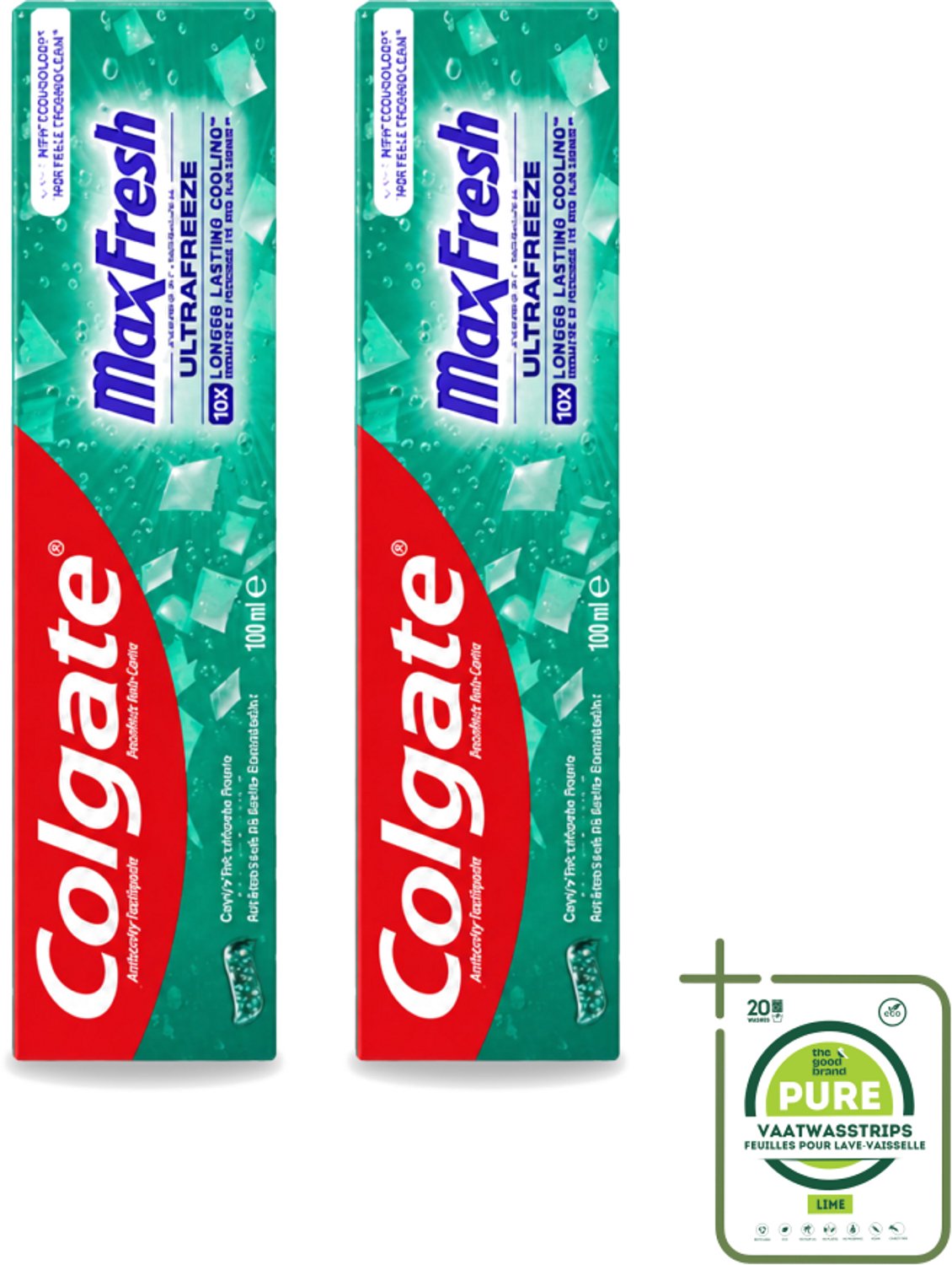 2 x Colgate - Max Fresh Clean Mint - Tandpasta - 100ml - Grootverpakking - Vaatwasstrips - Tandpasta - Tanden Reinigen - Tanden Witter Maken - Tandsteen Verwijderen - Frisse Adem