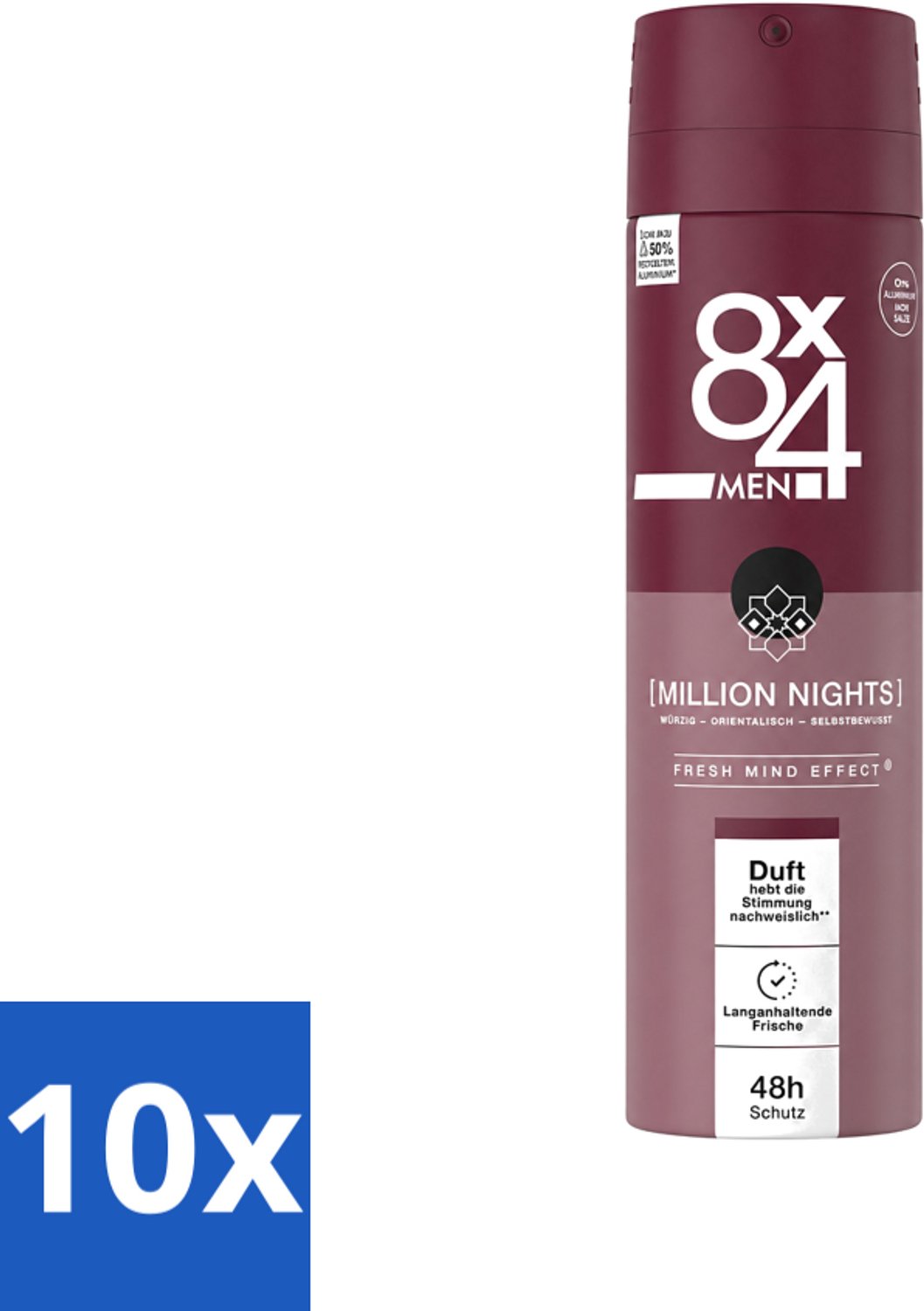 10 x 8 x 4 Deospray Men - No.18 Millions Nights - Deodorant - Voor Heren - 150 ml - Voordeelverpakking - 10 stuks