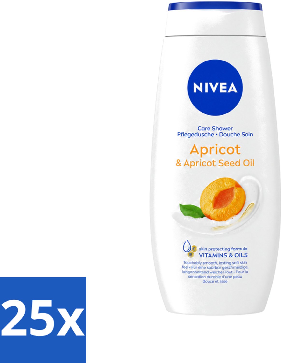 25 x Nivea - Douchegel - Soft Apricot - Huidbeschermend - 250 ml - Voordeelverpakking - 25 stuks