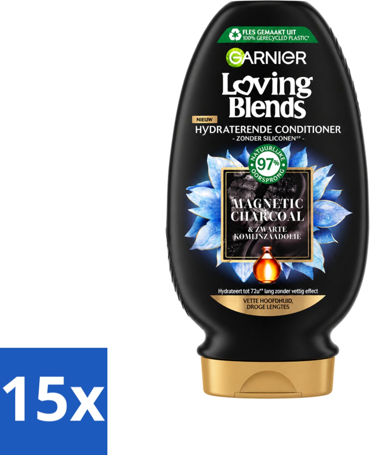 15 x Garnier - Loving Blends - Conditioner - Magnetic Charcoal - Vette Hoofdhuid & Droge Lengtes - 250 ml - Voordeelverpakking - 15 stuks