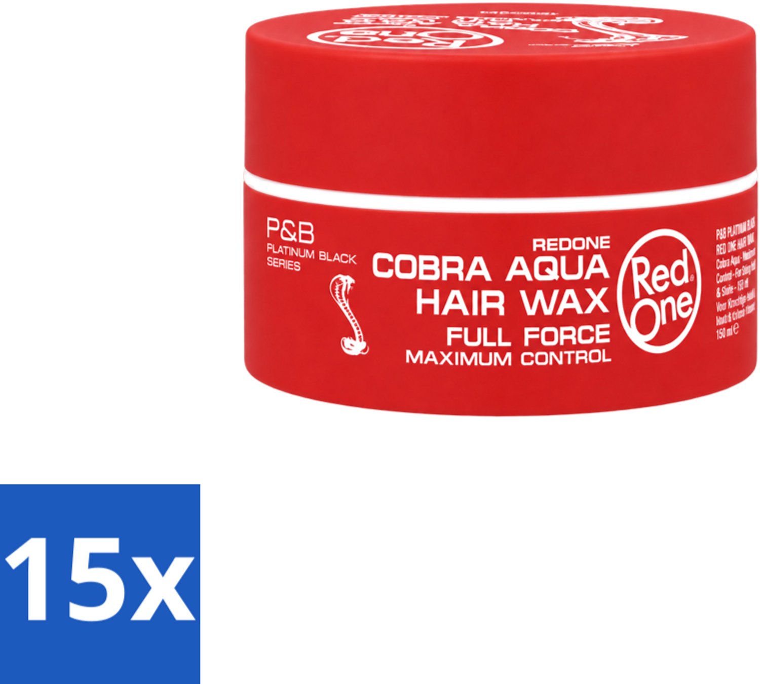 15 x Red One - Haarwax - Cobra Aqua - Maximale Controle - Voor Krachtige Hold & Glans - 150 ml - Voordeelverpakking - 15 stuks
