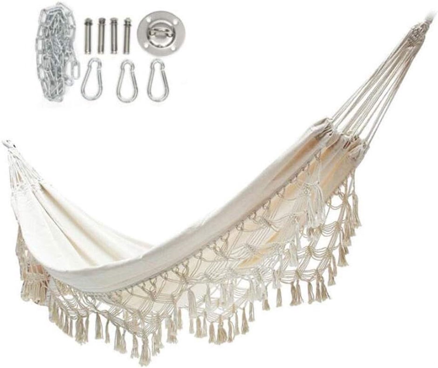 Opknoping Hangmat Boho Style Braziliaanse Macrame Fringed Dubbele hangmat Net Swing Chair Indoor Camping Hangmatten (Color : A, Size : 240x150cm)
