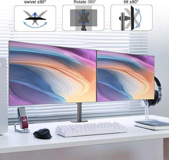 Verstelbare Dubbele Monitorsteun voor 13-27 Inch LED LCD Schermen, 360° Rotatie, VESA 75/100mm tot 10kg, Ideaal voor Thuiswerk en Kantoorgebruik — afbeelding 5