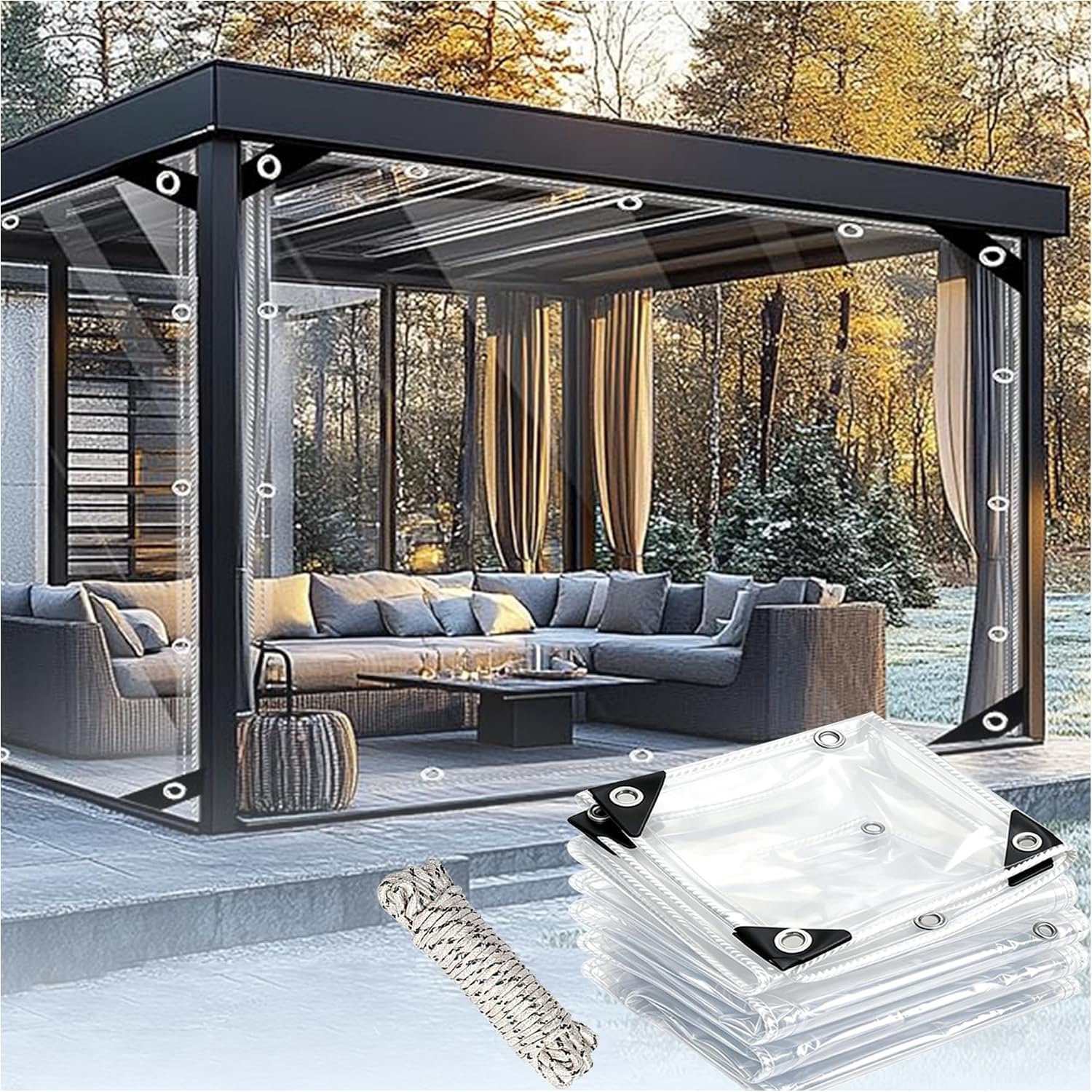 Transparant PVC Dekzeil met Ringen - 300 g/m², UV- en scheurbestendig - Voor Tuin, Terras, Balkon, Broeikas & Bouwplaats - met Touw(2x5m)