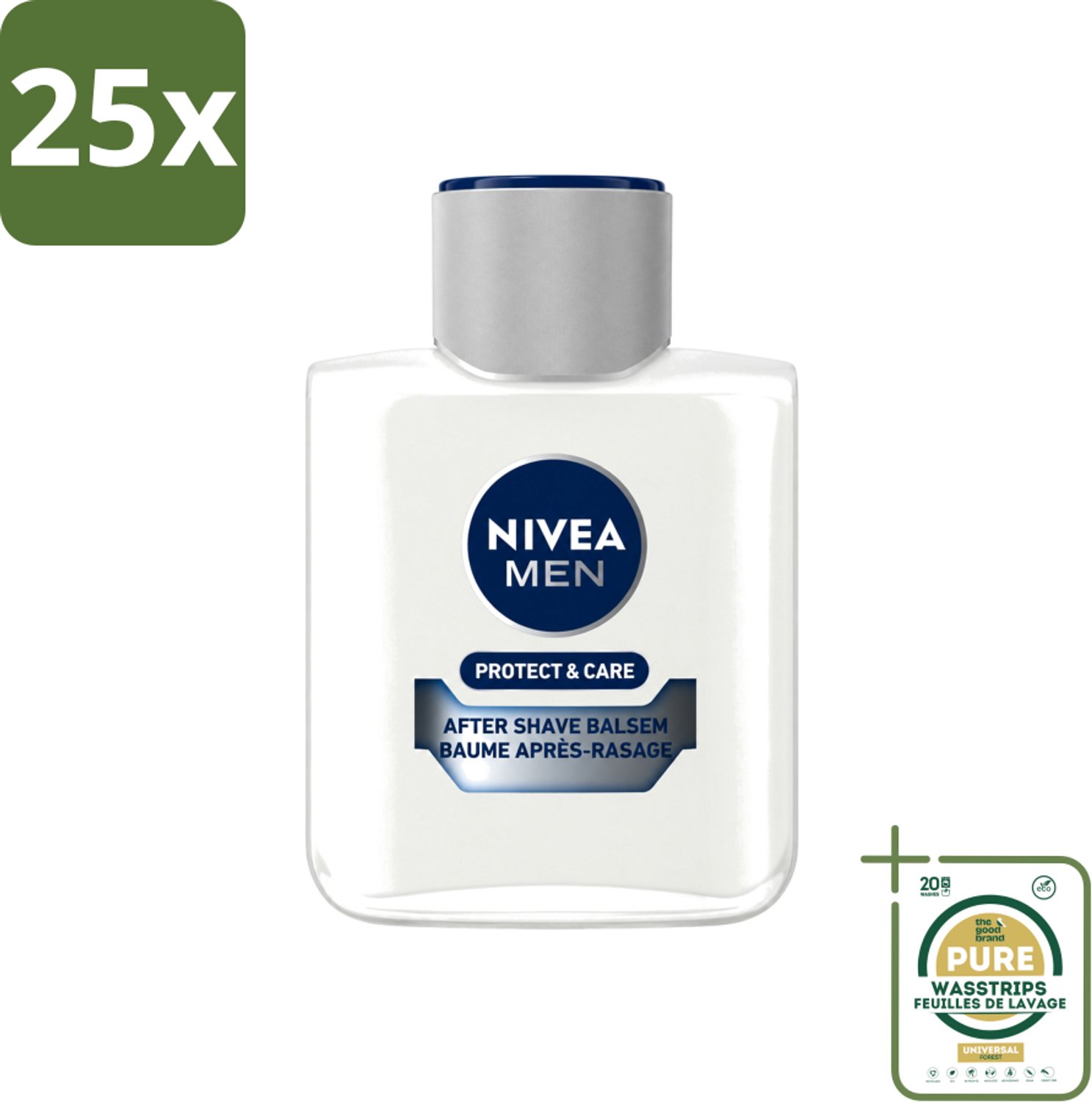 25 x Nivea - Men - Protect & Care Aftershave Balsem - Balm - 100 ml - Wasstrips - Aftershave Balsem - Mannelijke Aftershave - Huidbescherming - Scheerherstel - Roodheid Verminderen