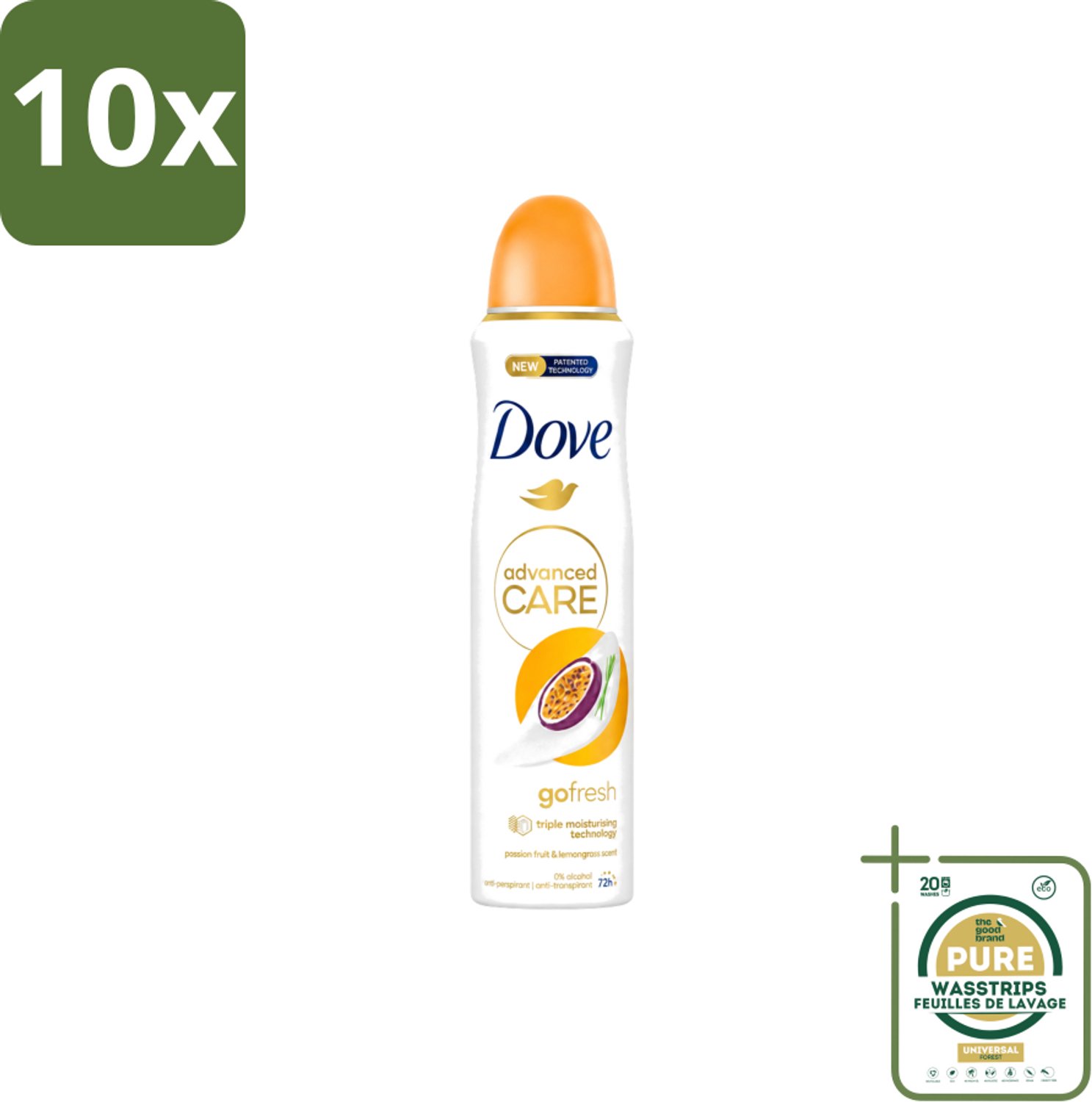 10 x Dove – Deodorant Spray – Passion Fruit – 250 ml - Wasstrips - Passievrucht Deodorant - Frisse Deodorant Spray - Passievrucht Geur - Deodorant Spray - Okselhuid Verzorging