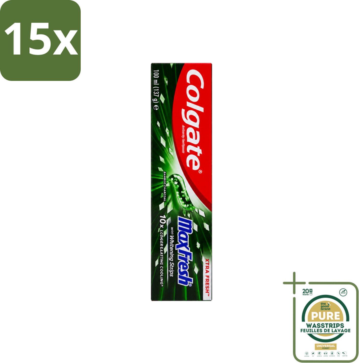 15 x Colgate – Tandpasta – MaxFresh Whitening Bamboo Charcoal – 100 ml - Wasstrips - Tandpasta - Whitening - Bamboe Houtskool - Frisse Adem - Mondgezondheid
