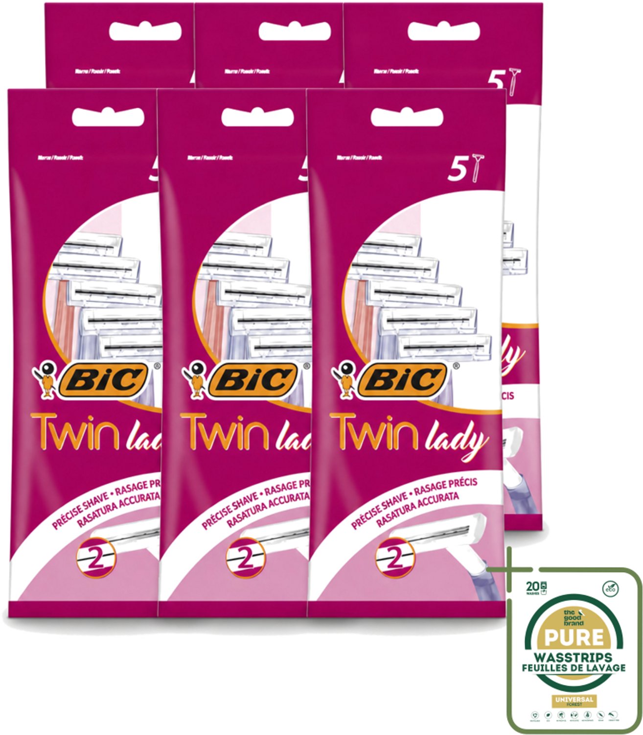 6 x Bic - Twin Lady - Scheermesjes - Dubbel Mesje - Wegwerpmesjes - 5 Scheermesjes - Wasstrips - Scheermesjes - Wegwerpmesjes - Dubbel Mesje - Scheermesje - Vrouwelijke Scheermesjes