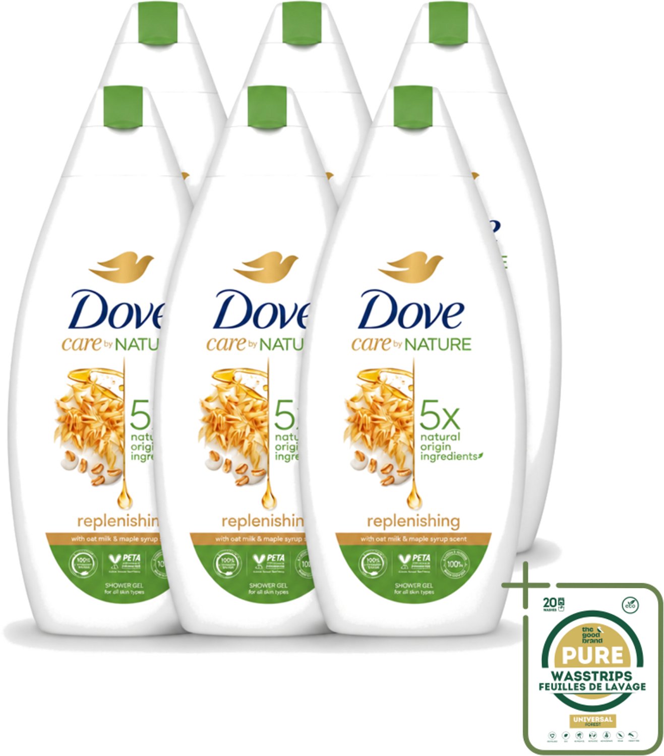 6 x Dove - Douchegel - Replenishing - Hydraterend en verzorgend - 400 ml - Wasstrips - Douchegel - Hydratatie - Huid Verzorging - Zachte Huid - Schuim
