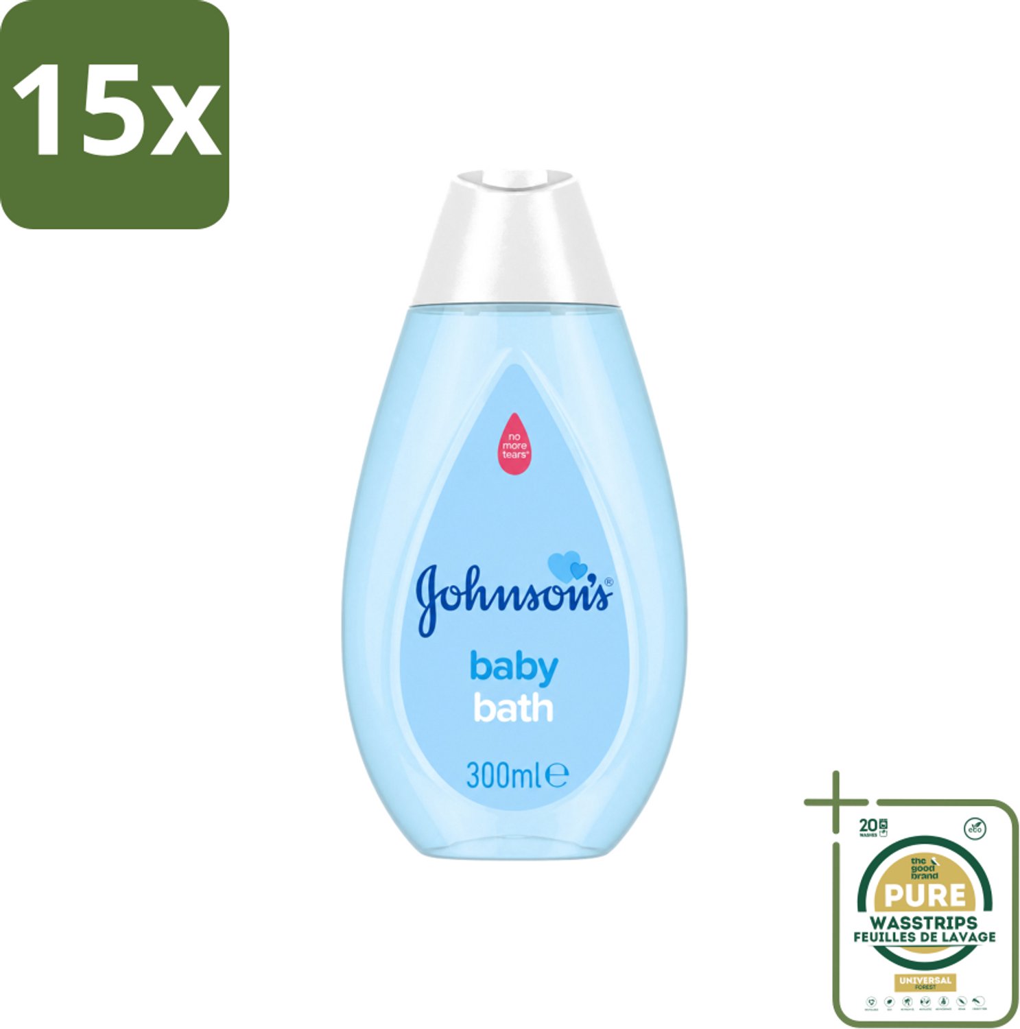 15 x Johnson's - Baby Bath - Puur & Zacht - 300 ml - Wasstrips - Baby Bad - Baby Zeep - Babyhuid Verzorging - Zachte Babyzeep - Milde Babyzeep