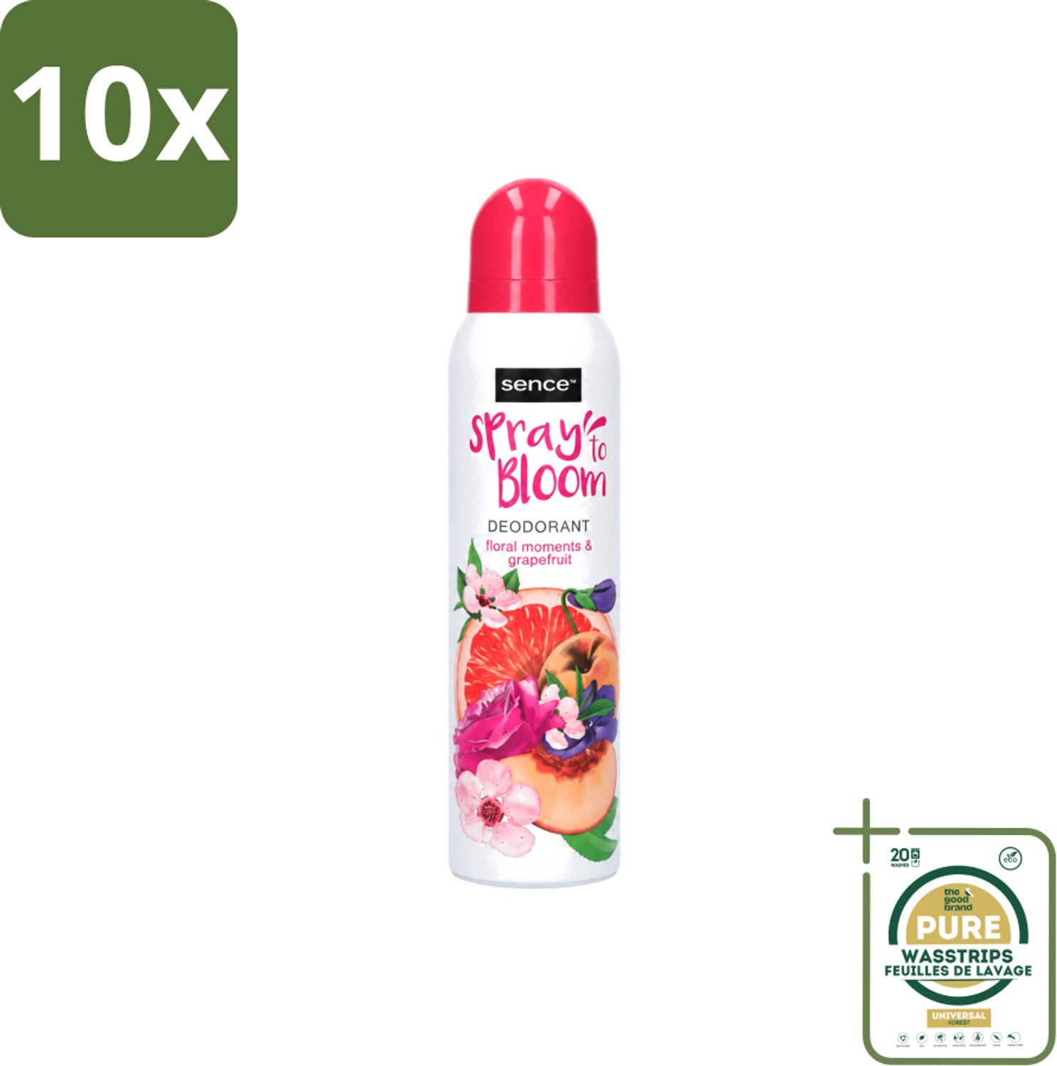 10 x Sence - Floral & Grapefruit - Deodorant - Fris & Fruitig - 150 ml - Wasstrips - Frisheid - Fruitige Geur - Bloemige Geur - Grapefruit - Deodorant