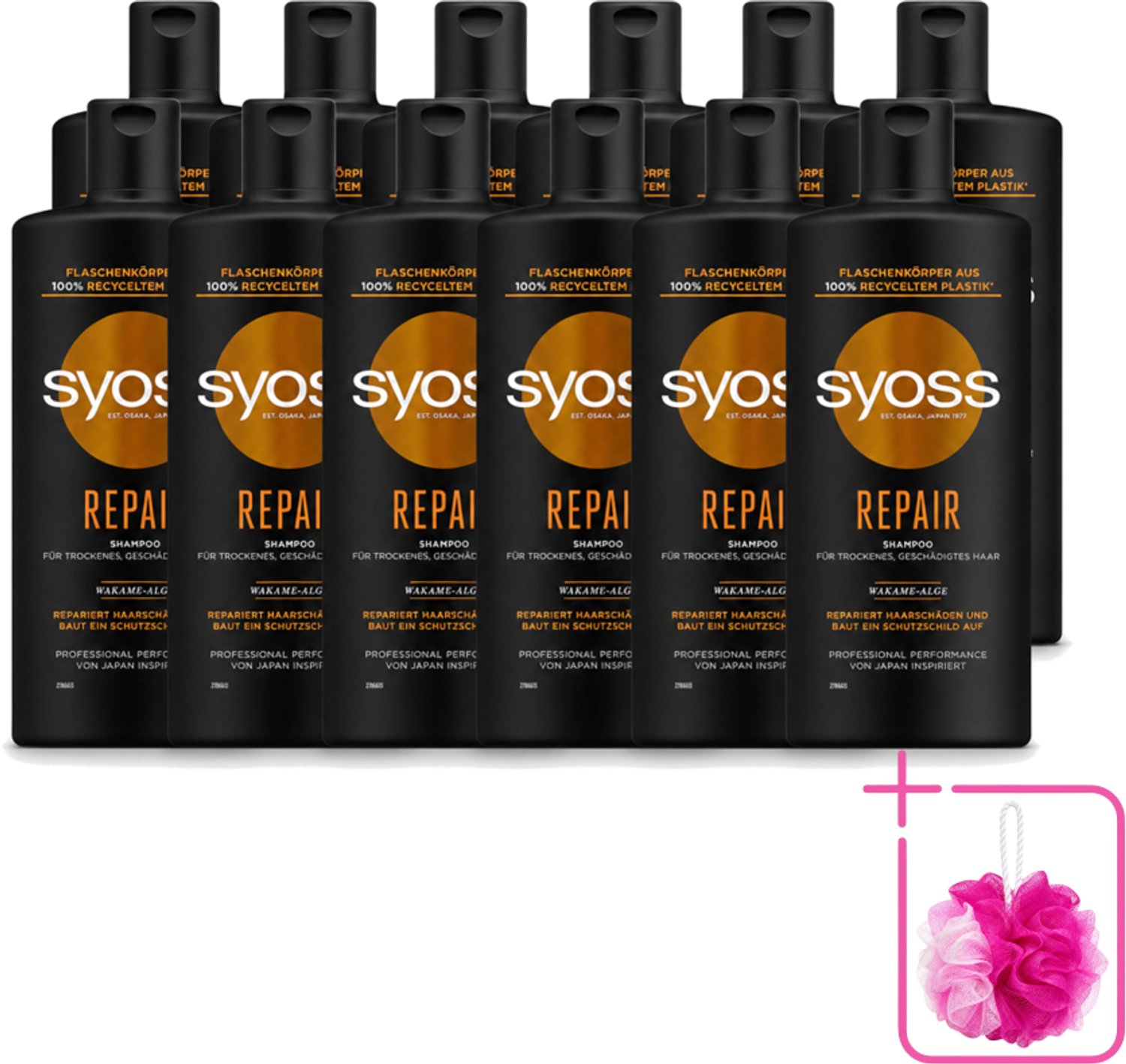 12 x Syoss Repair Shampoo - Shampoo - Herstel - 440 ml - Bulkverpakking - Herstel haar - Douchemop - Beschadigd haar