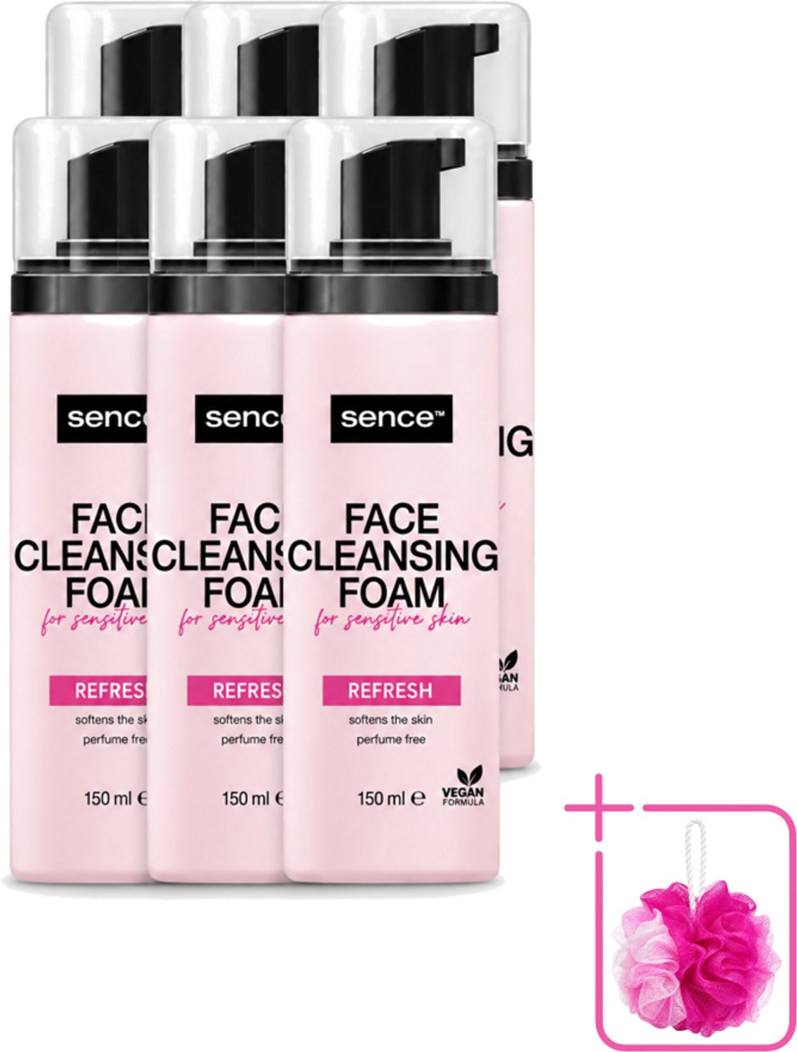 6 x Sence - Gevoelige Huid - Gezichtsreiniger - Foam - 150 ml - Bulkverpakking - Gevoelige huid reinigen - Douchemop - Gezichtsreiniger foam