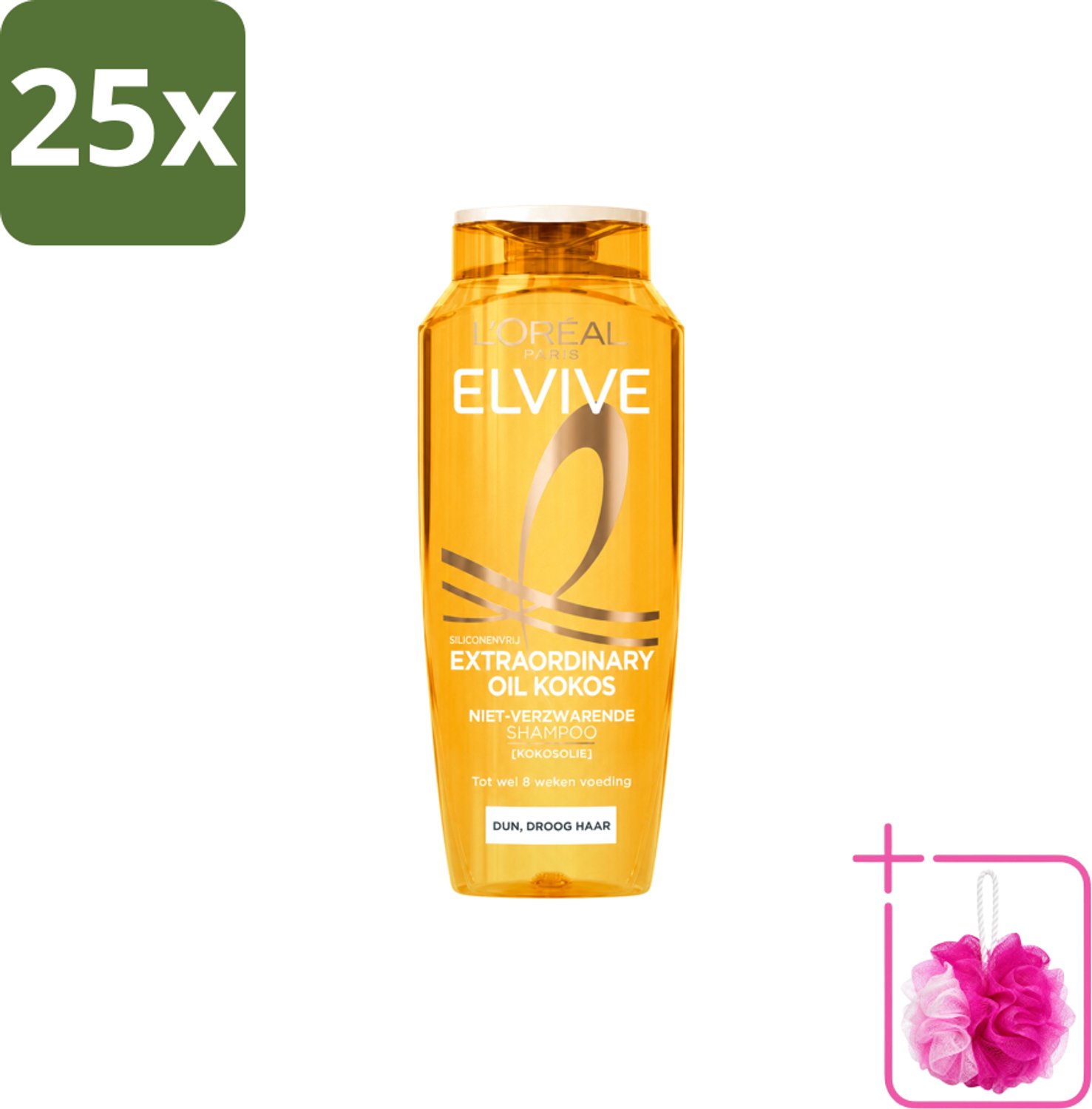 25 x L’Oréal Paris Elvive – Shampoo – Extraordinary Oil Kokos – Dun & Droog Haar – 250 ml - Bulkverpakking - Fijne kokosolie - Douchemop - Voeding zonder verzwaren