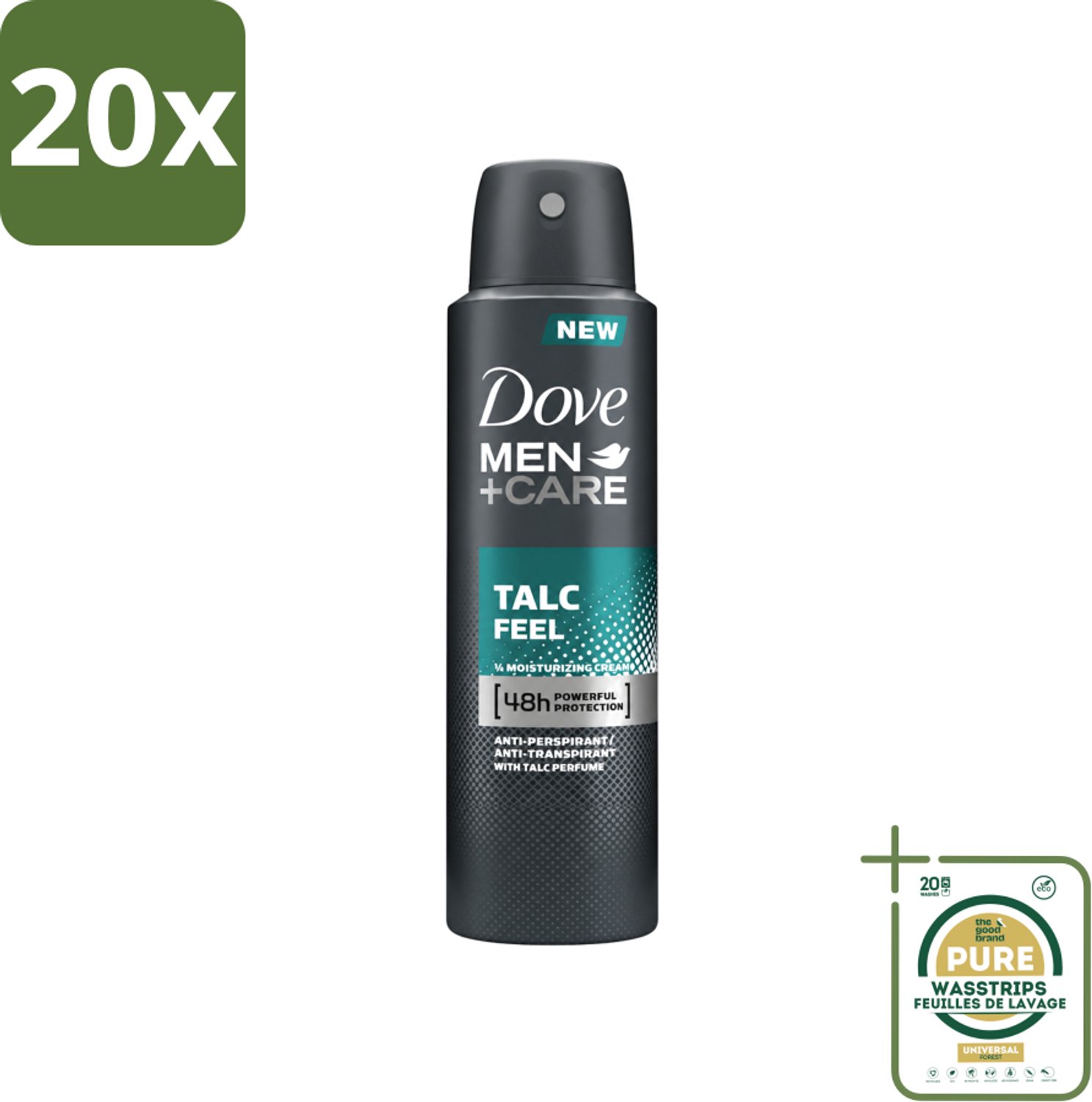 20 x Dove - Deodorant - Men Care Talc Feel - Zachte en verzorgende bescherming - 150 ml - Wasstrips - Deodorant Spray - Zweetbescherming - Frisheid - Huidbescherming - Men Care